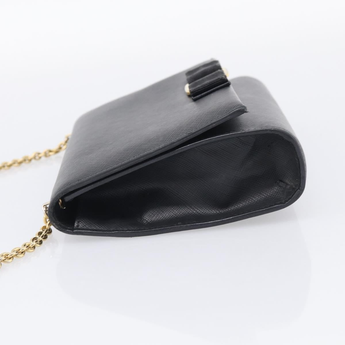 Salvatore Ferragamo Vala Chain Leather Black Leather Shoulder Bag Bag (Pre-Owned)