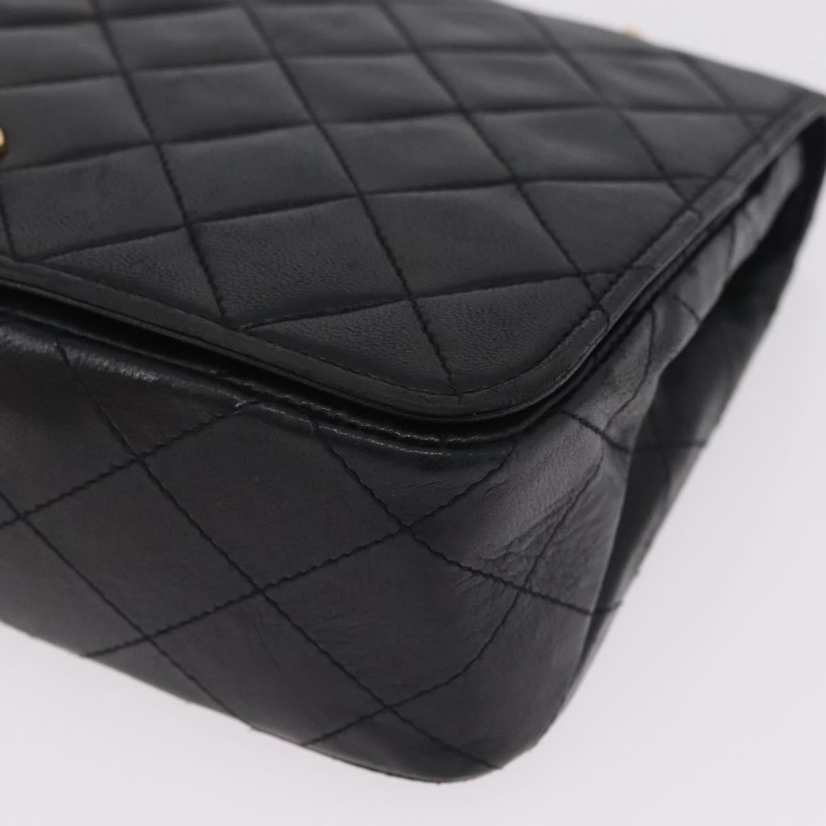 Chanel Vintage Full Flap Quilted Lambskin Black Leather Handbag (Pre-Owned)