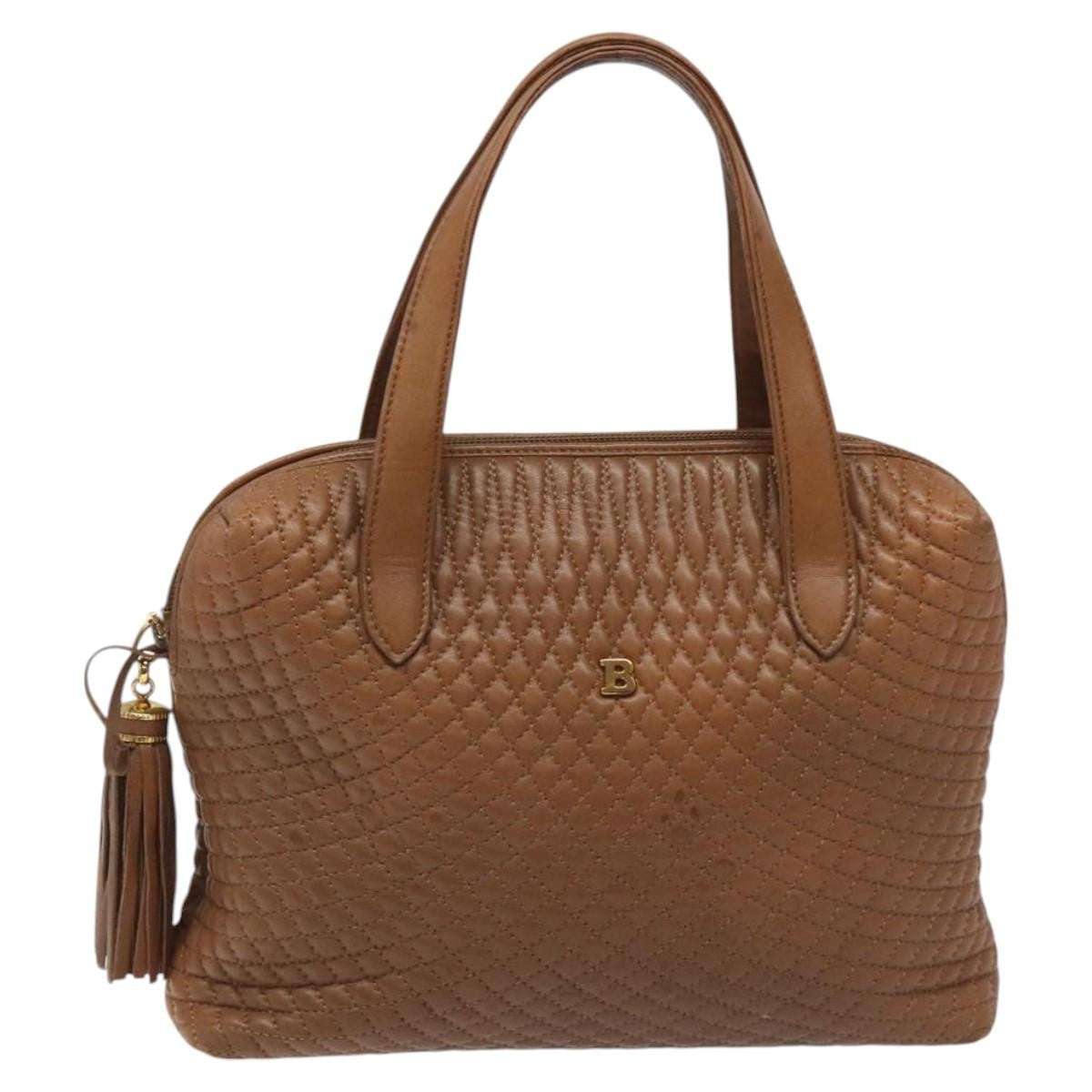 Bally Vintage Quilted Leather Brown Leather Handbag (Pre-Owned)