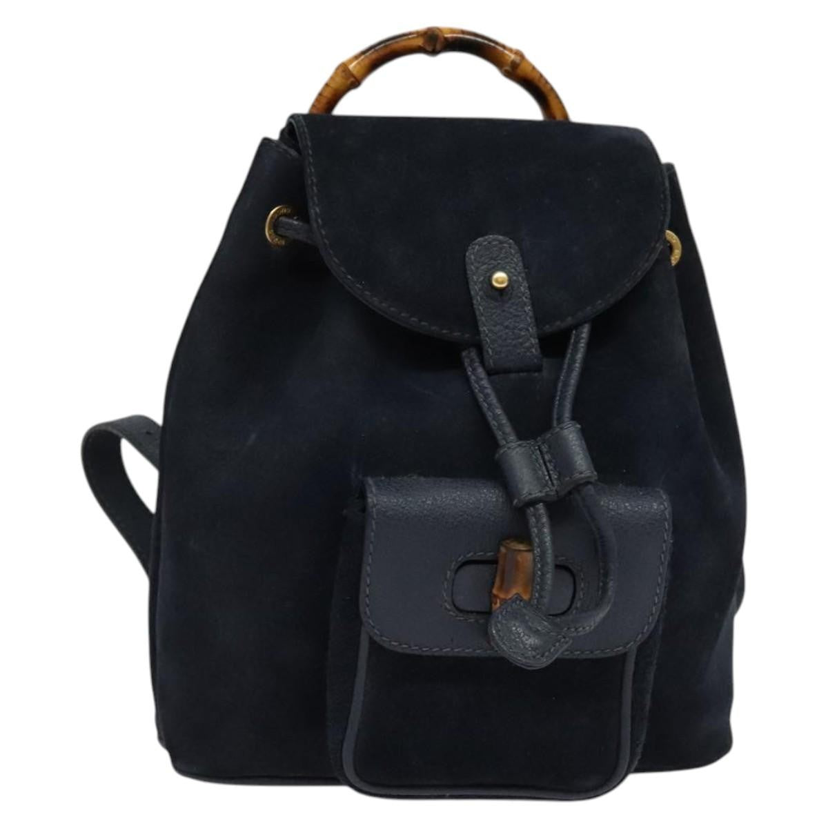 Gucci Gucci Bamboo Daim Navy Suede Backpack Bag (Pre-Owned)