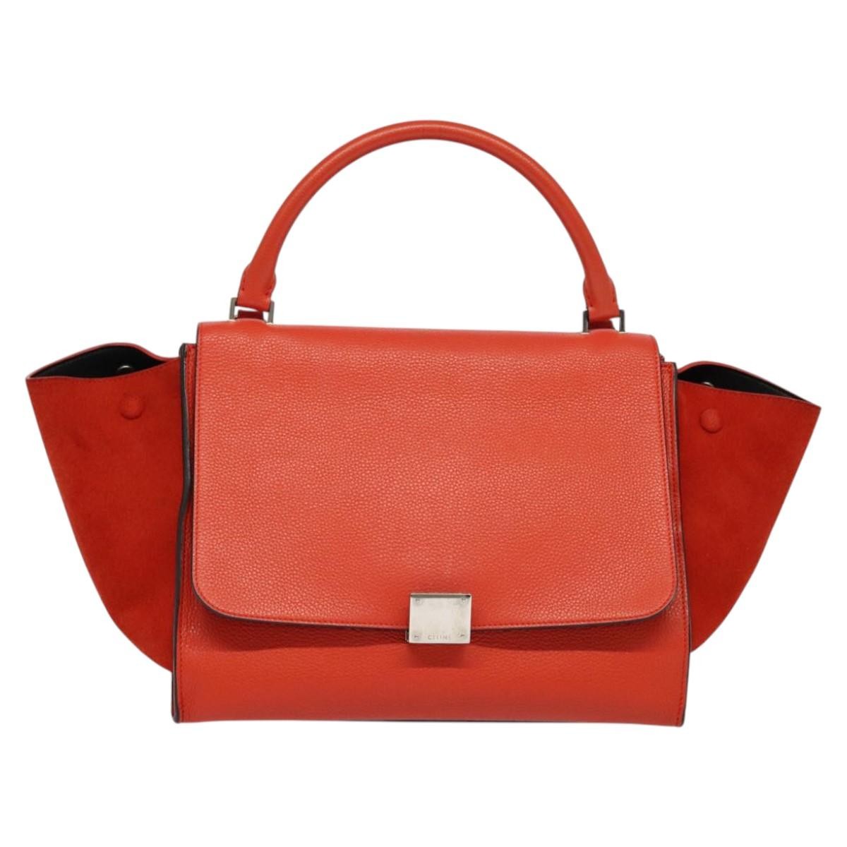 Celine Trapeze Leather With Suede Red Leather Handbag (Pre-Owned)