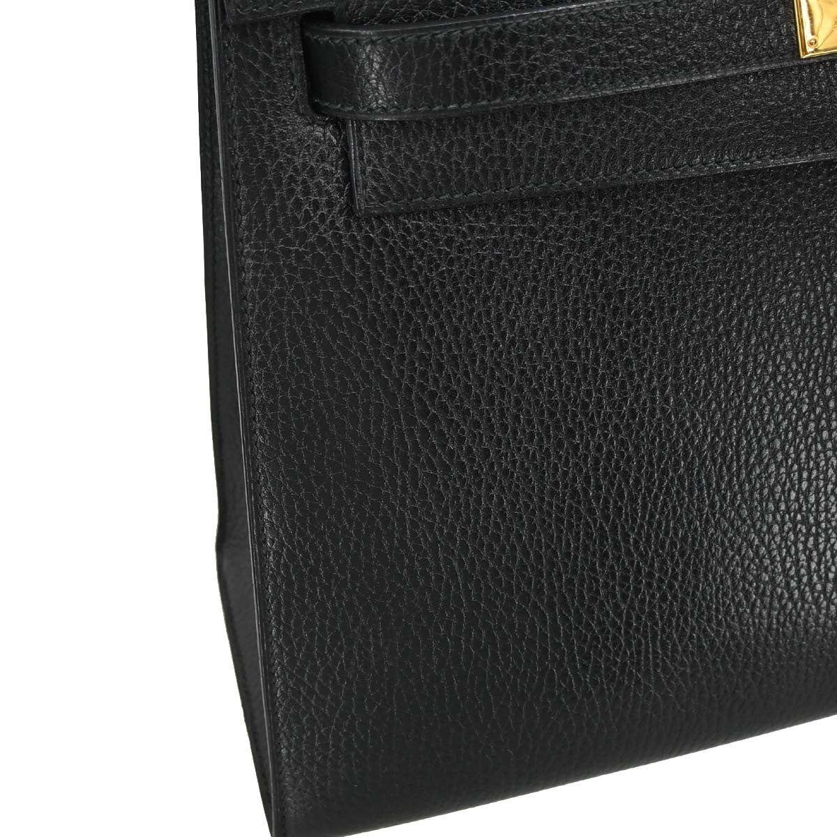 Hermes Kelly Black Ardennes With Gold Hardware Black Leather Handbag (Pre-Owned)