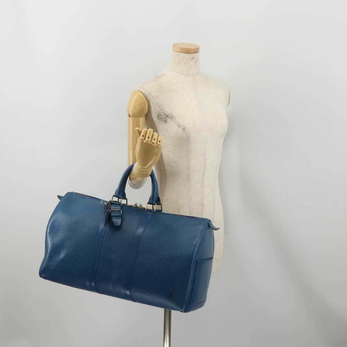 Louis Vuitton Keepall Bag Epi Leather Blue Leather Travel Bag Bag (Pre-Owned)