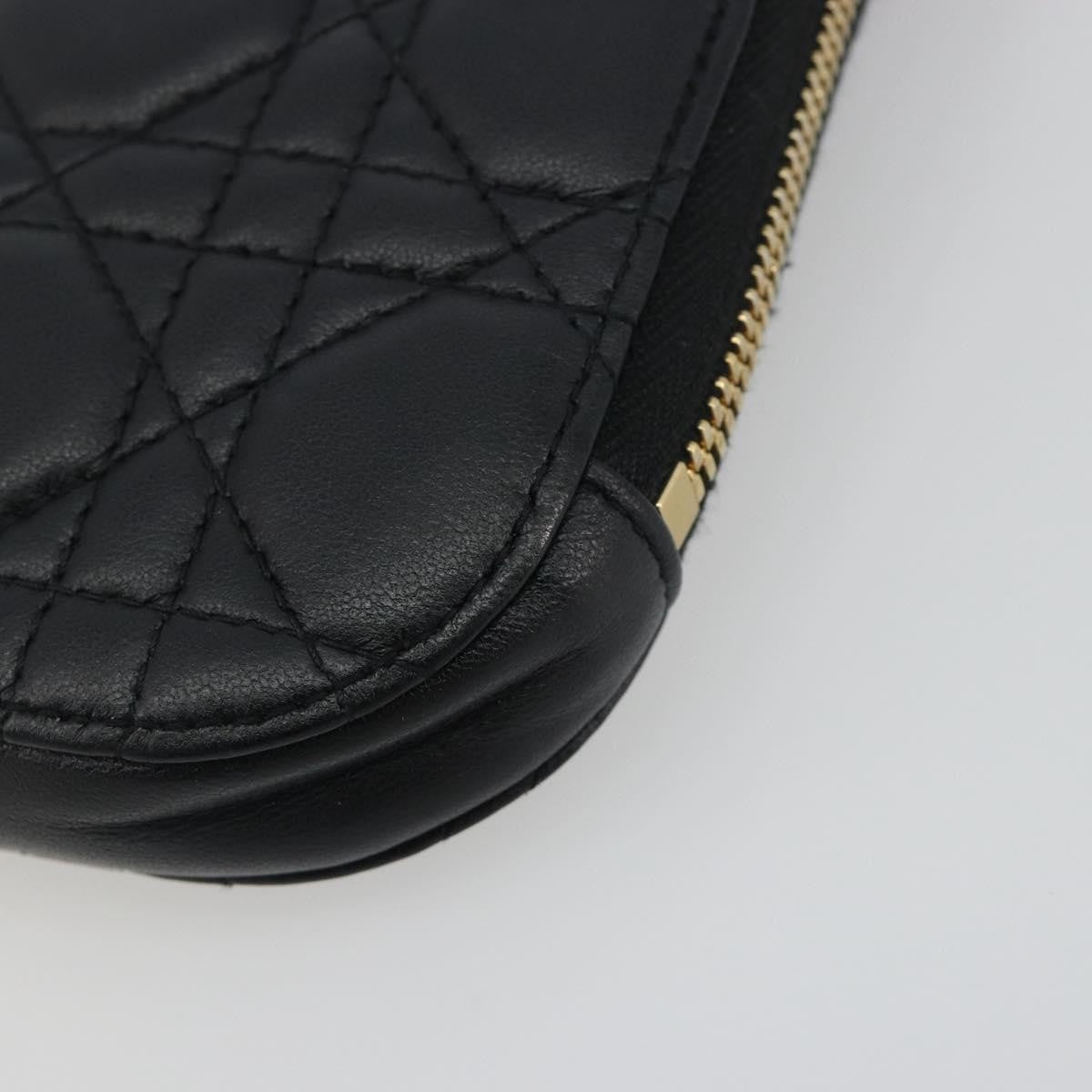 Christian Dior Lady Dior Phone Holder On Chain Cannage Quilt Lambskin Black Leather Shoulder Bag Bag (Pre-Owned)