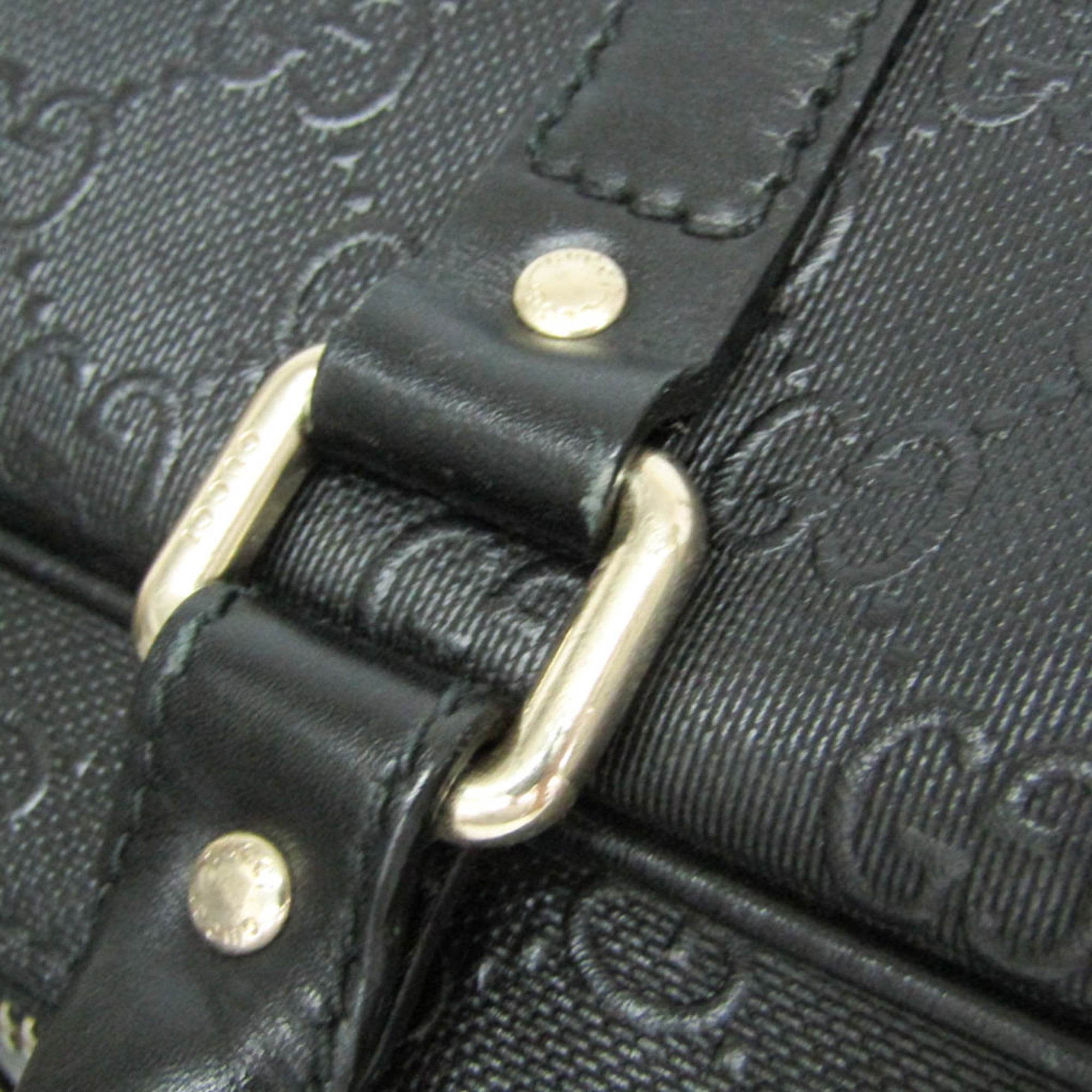 Gucci Convertible Briefcase Guccissima Leather Black Leather Briefcase Bag (Pre-Owned)