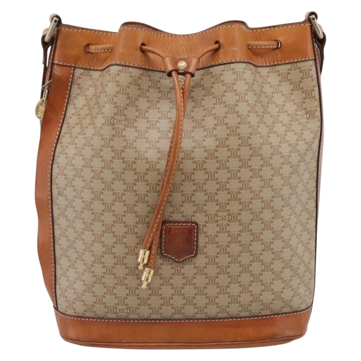Celine Macadam Leather Beige Canvas Shoulder Bag Bag (Pre-Owned)