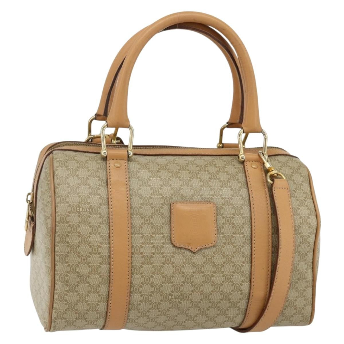 Celine Boston Triomphe Coated Canvas Beige Pvc Handbag (Pre-Owned)