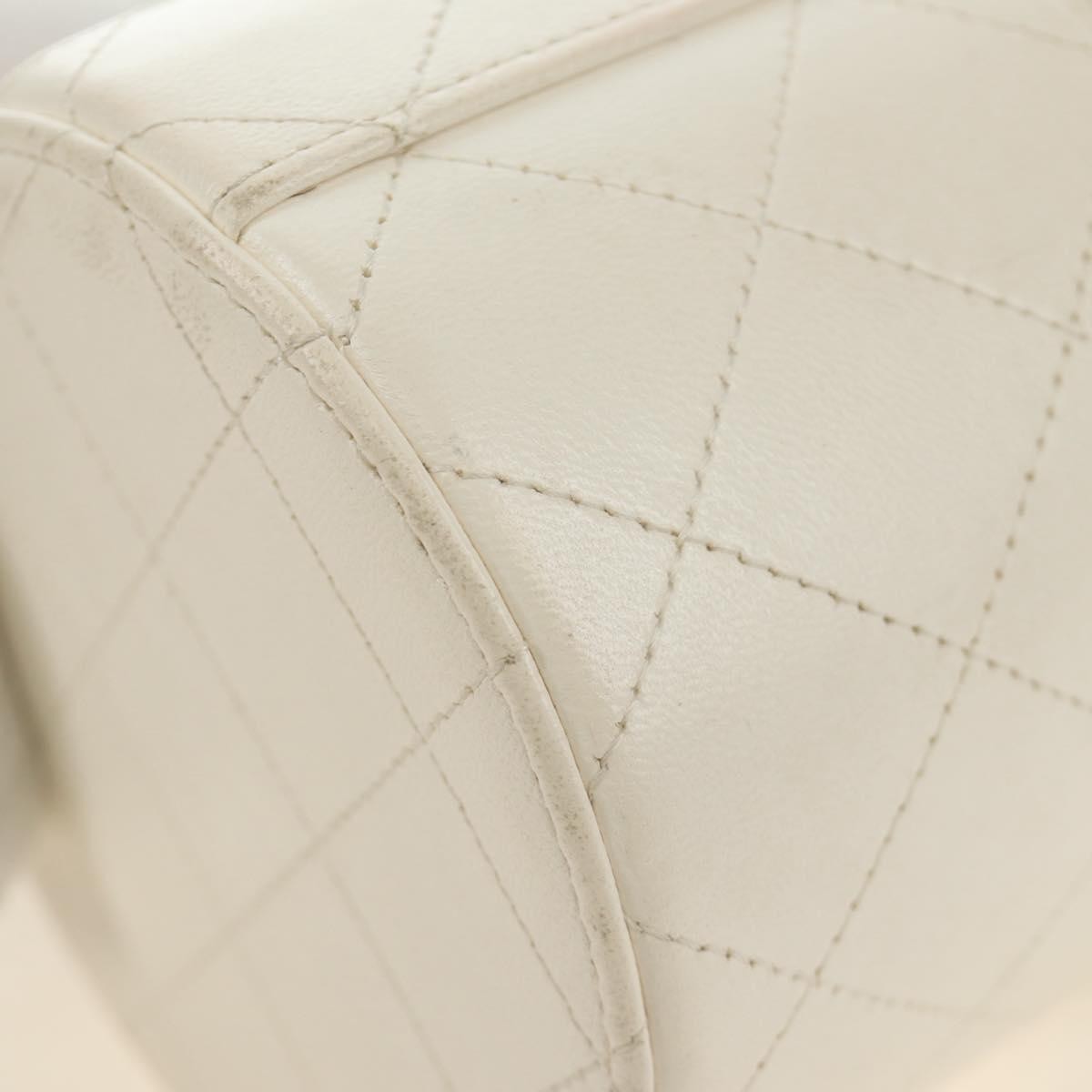Chanel Cc Round Vanity Case With Chain Quilted Lambskin White Leather Shoulder Bag Bag (Pre-Owned)