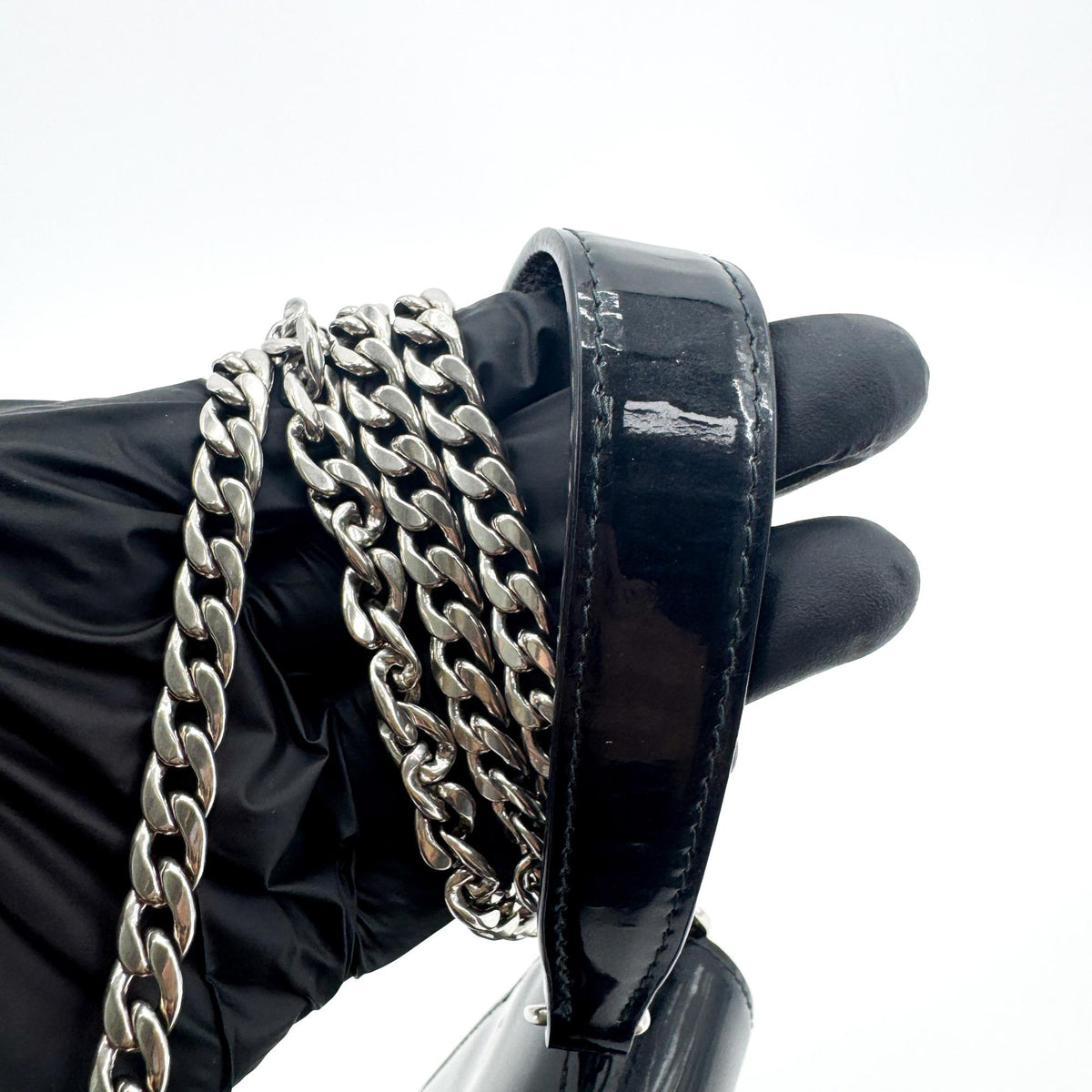 Miu Miu My Logo Chain Patent Black Patent_Leather Crossbody Bag Bag (Pre-Owned)