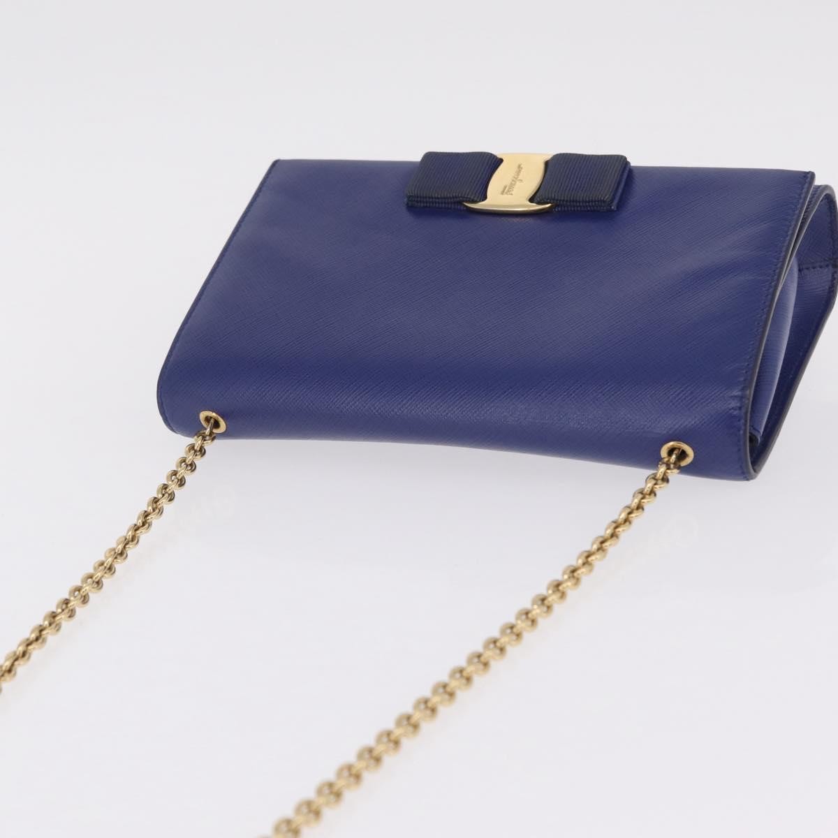 Salvatore Ferragamo Vala Chain Leather Blue Leather Shoulder Bag Bag (Pre-Owned)
