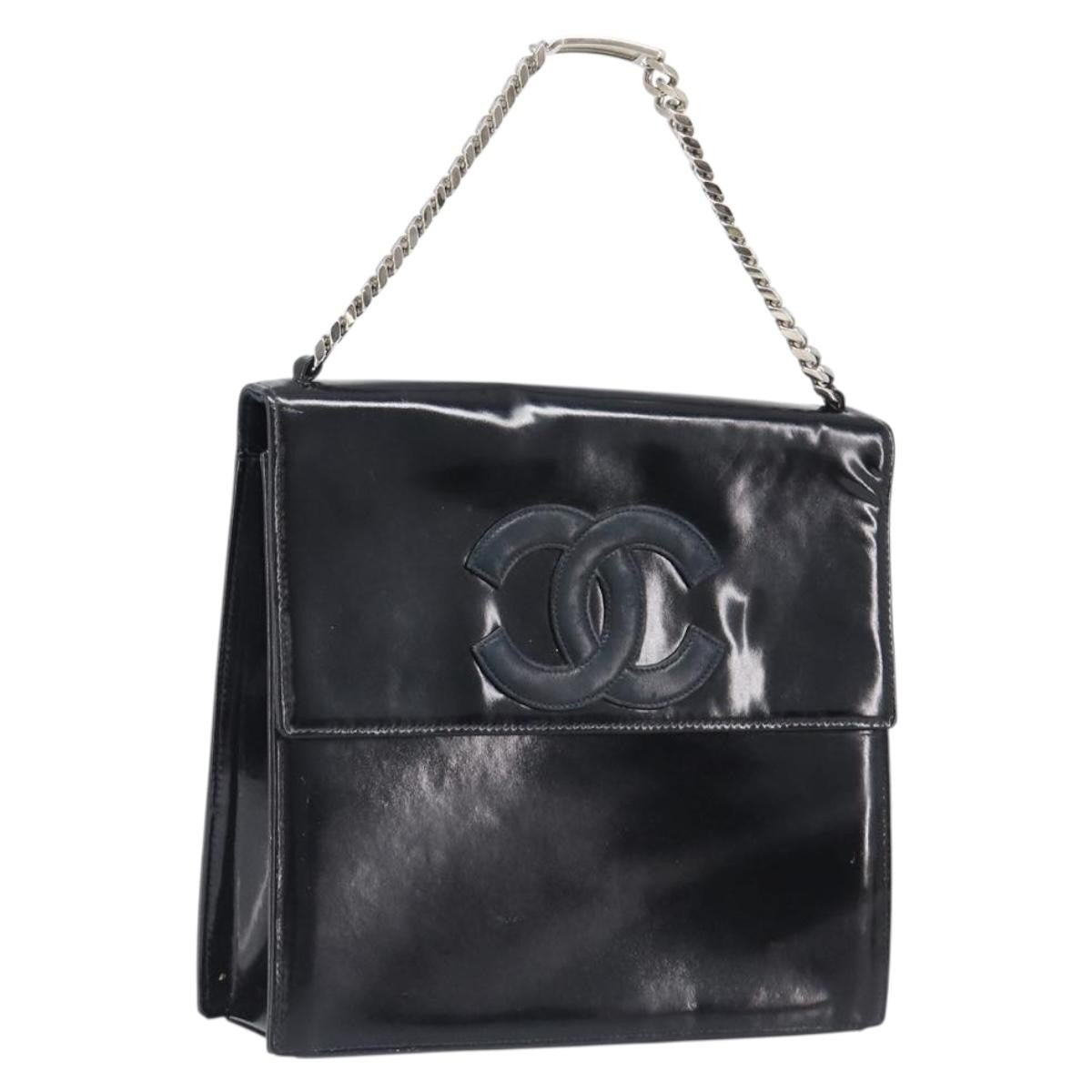 Chanel Chain Handle Leather Black Patent_Leather Tote Bag Bag (Pre-Owned)