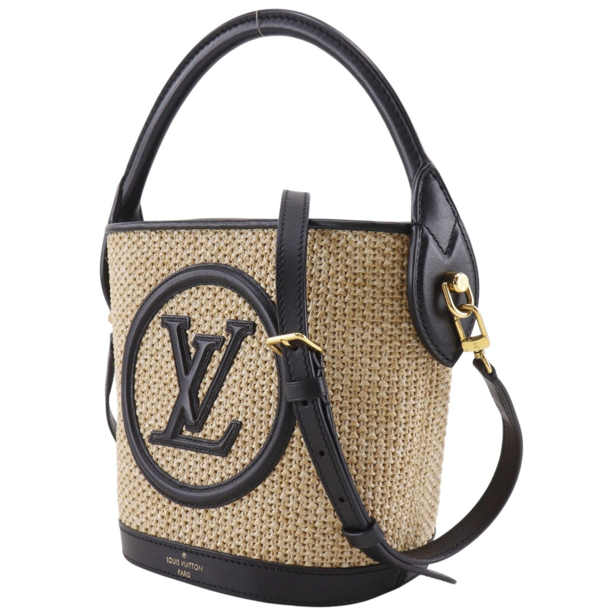 Louis Vuitton Petit Bucket Nm Raffia With Leather Beige Canvas Tote Bag Bag (Pre-Owned)
