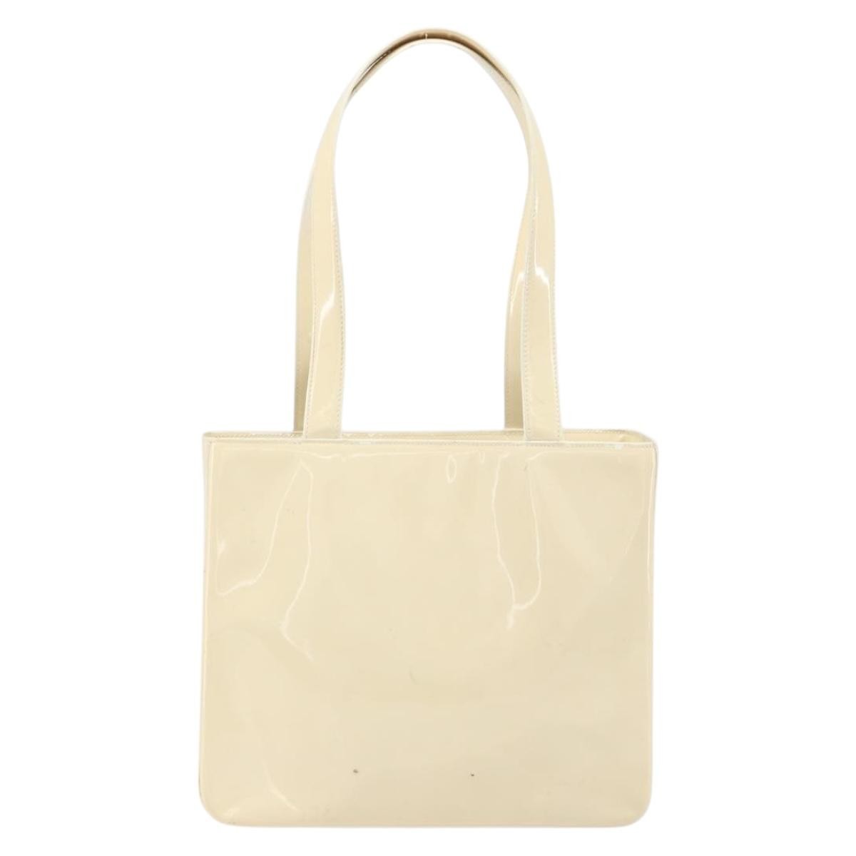 Chanel Vintage Embossed Logo Shoulder Patent Beige Patent_Leather Tote Bag Bag (Pre-Owned)