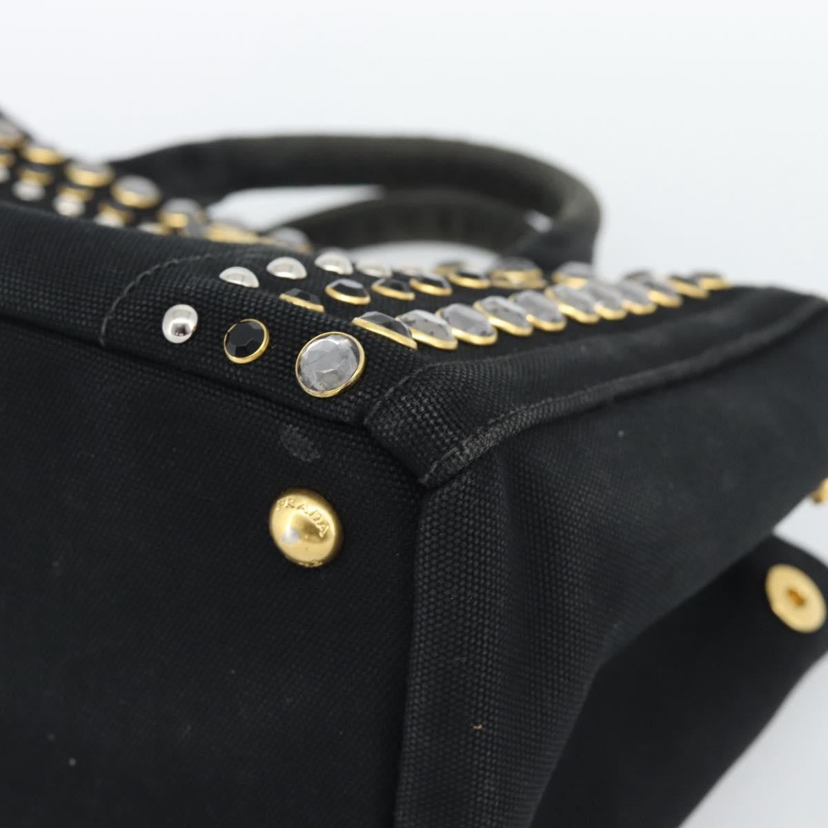 Prada Canapa Convertible Tote Rhinestone Embellished Canvas Black Canvas Handbag (Pre-Owned)