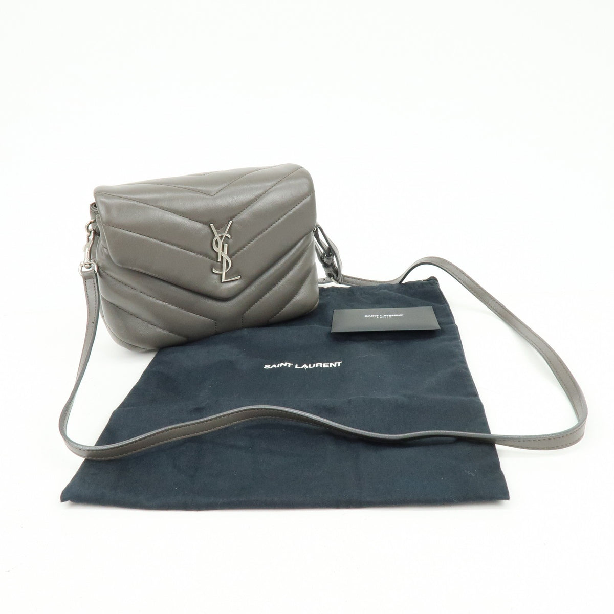 Saint Laurent Loulou Matelasse Chevron Leather Gray Leather Shoulder Bag Bag (Pre-Owned)