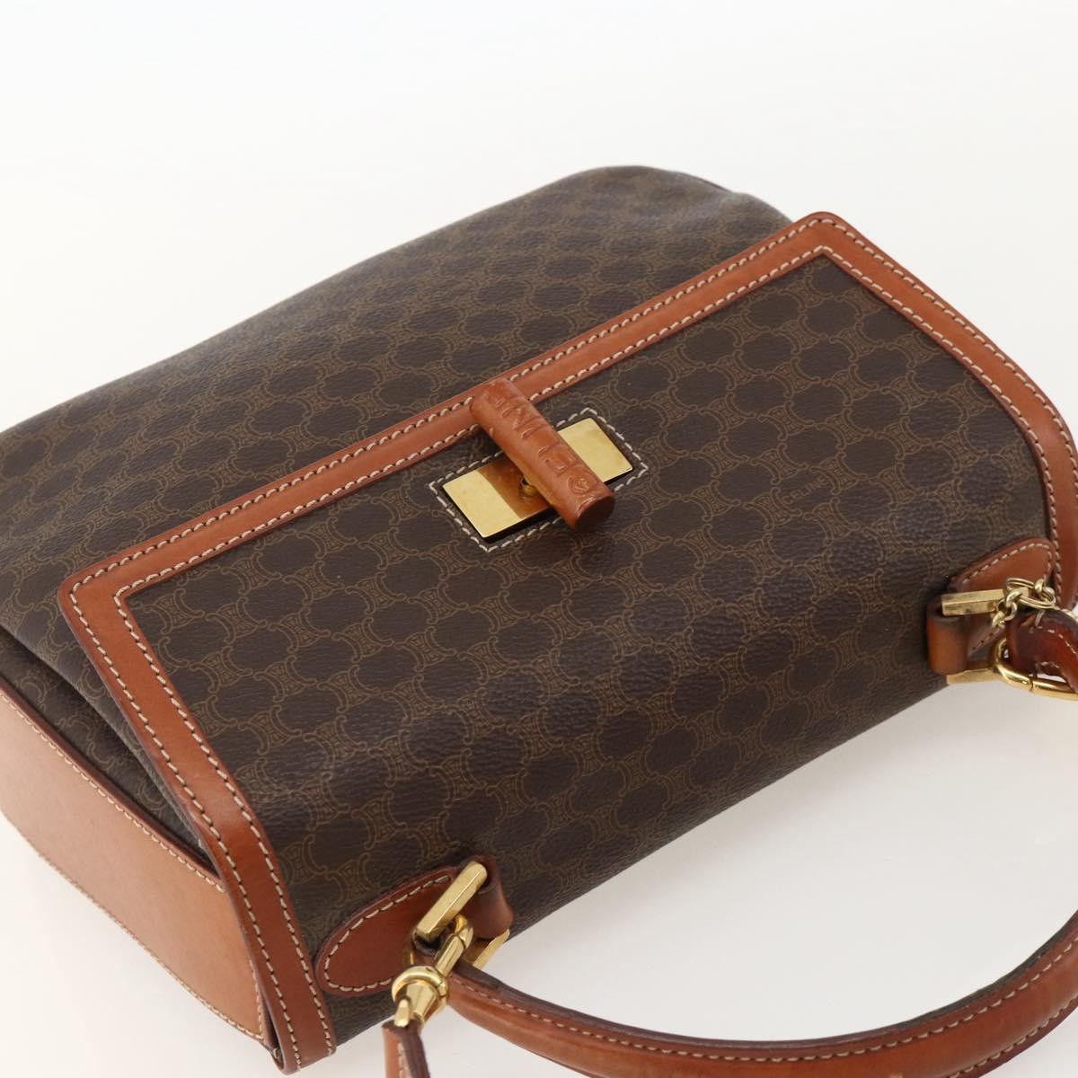 Celine Vintage Convertible Top Handle Macadam Coated Canvas Brown Pvc Handbag (Pre-Owned)