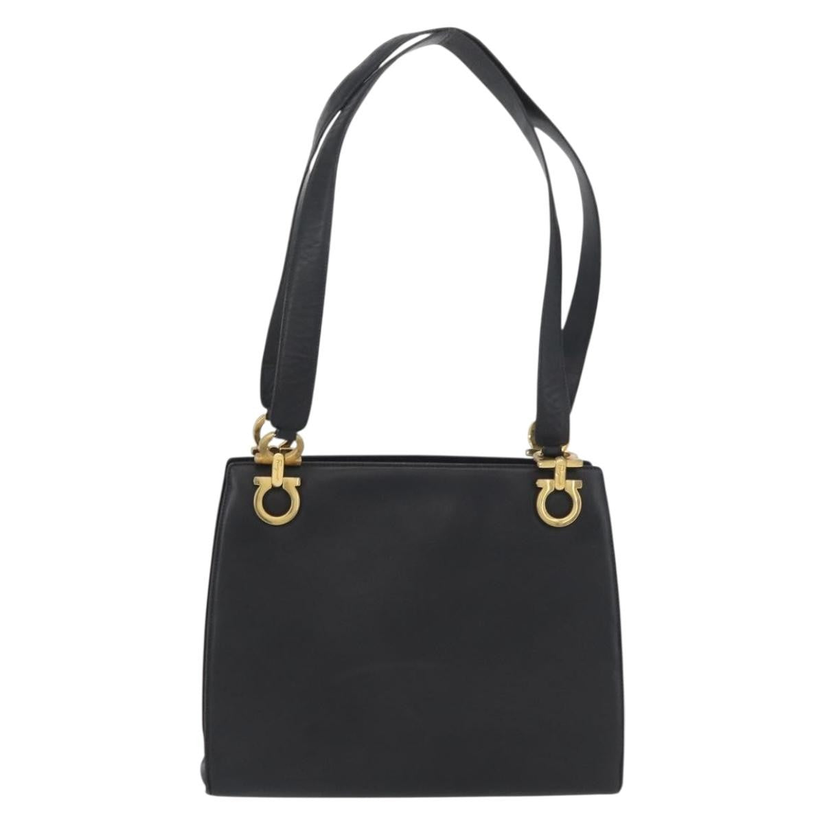 Salvatore Ferragamo Gancini Tote Leather Black Leather Tote Bag Bag (Pre-Owned)