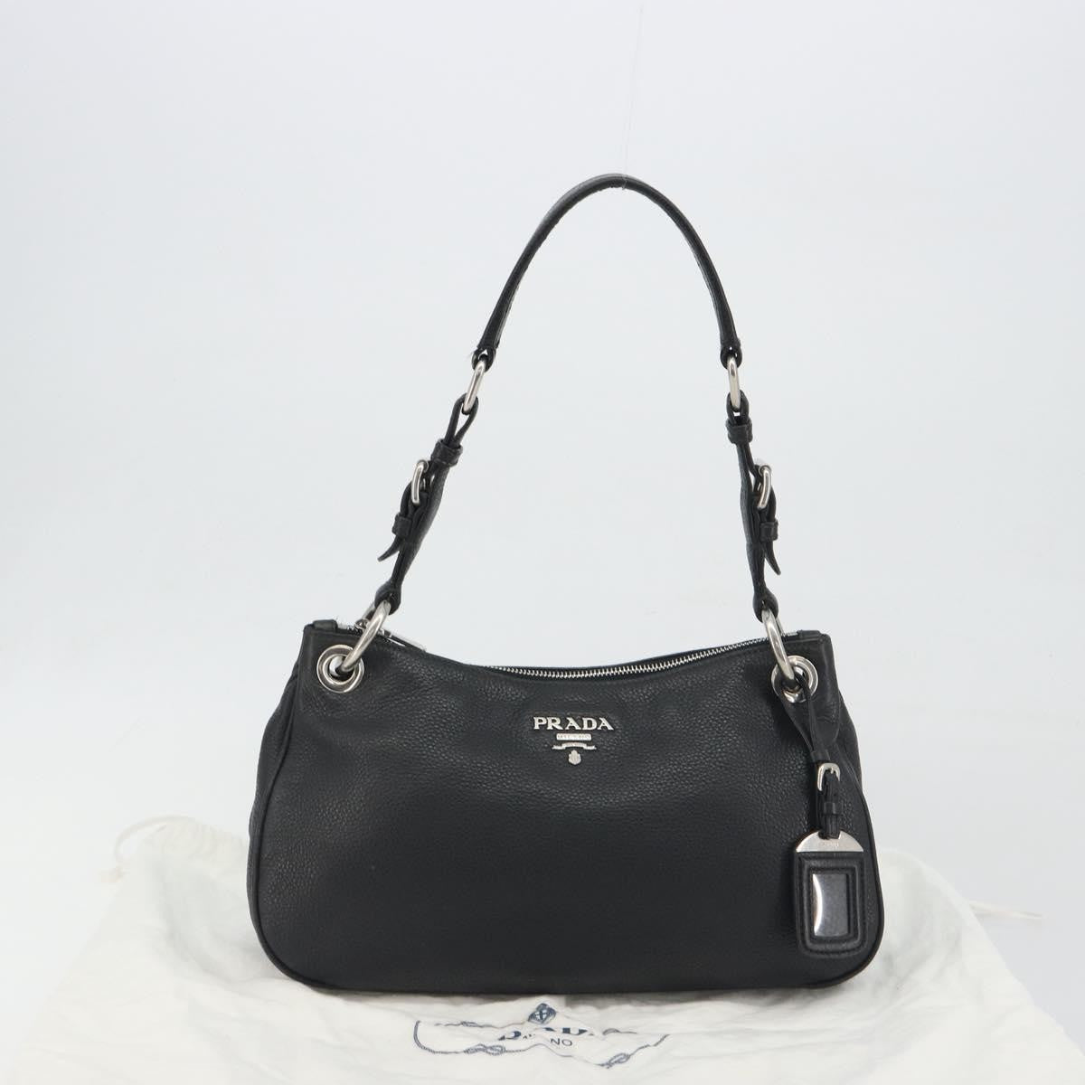 Prada Vitellino Mordo Hobo Leather Black Leather Shoulder Bag Bag (Pre-Owned)