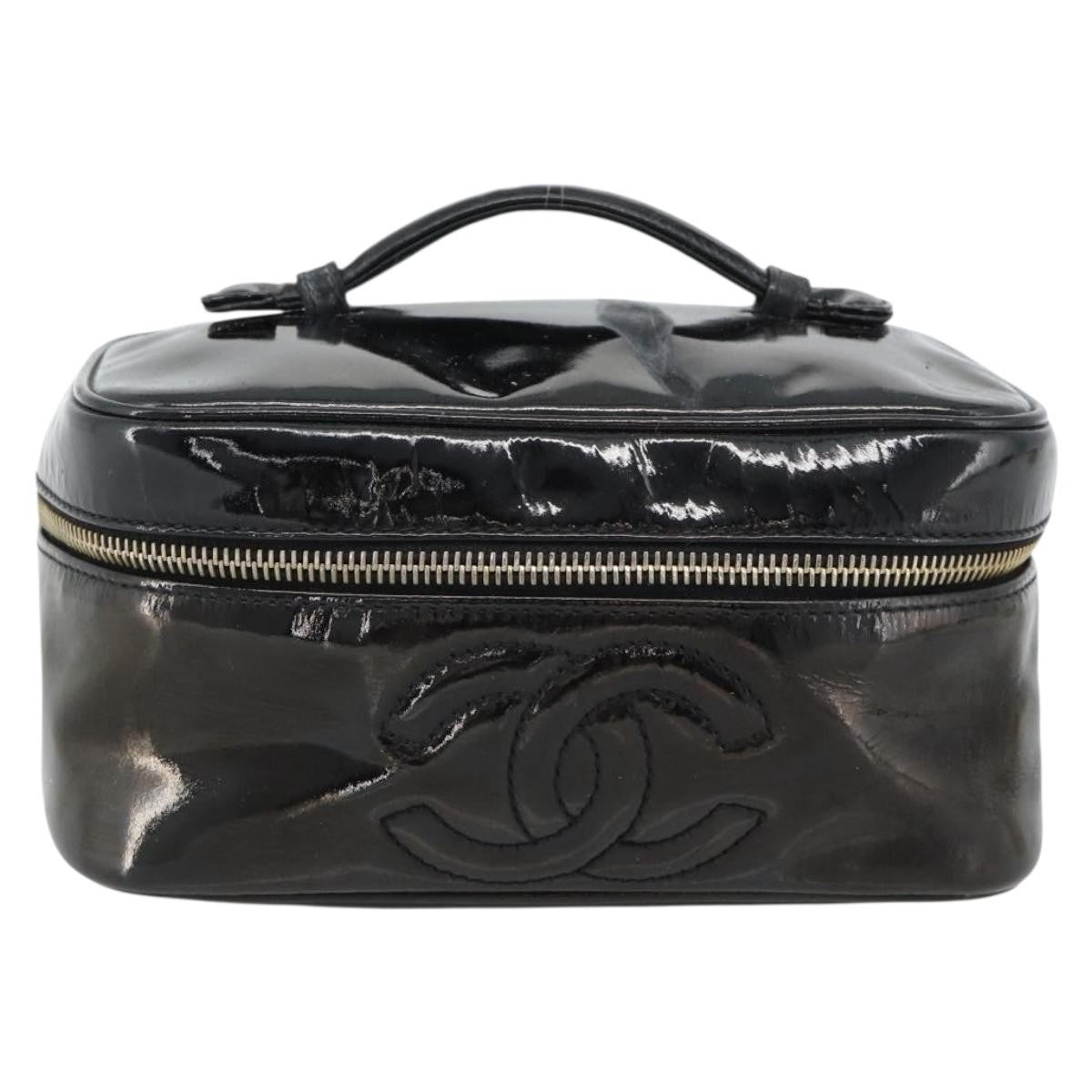 Fendi Vintage Cosmetic Case Pequin Canvas Black Patent_Leather Clutche & Pouche Bag (Pre-Owned)