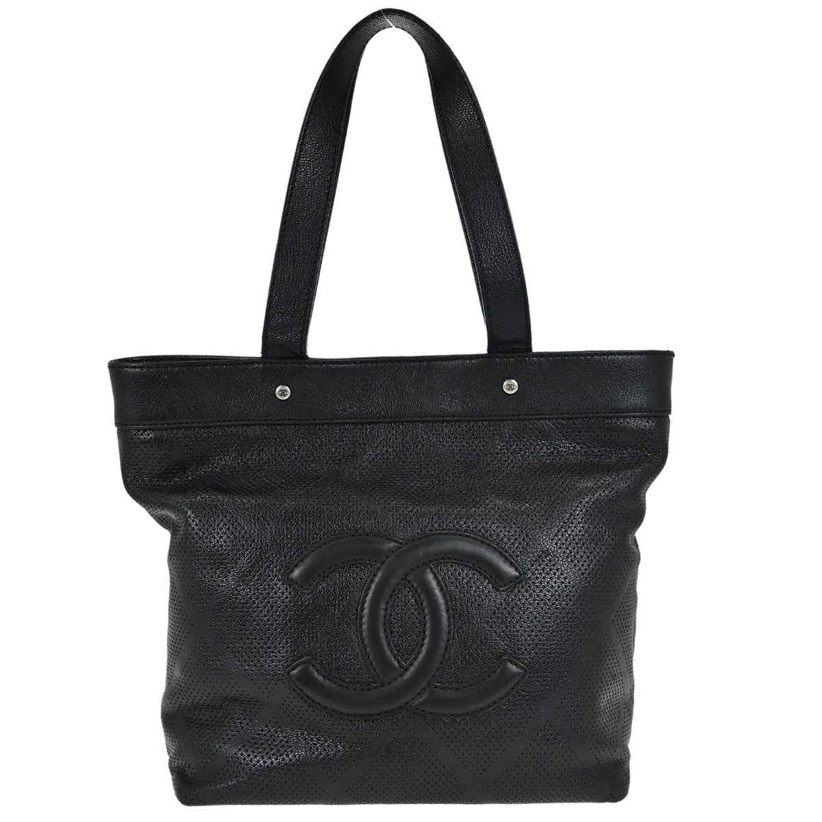 Chanel Cc Tote Perforated Leather Black Leather Tote Bag Bag (Pre-Owned)