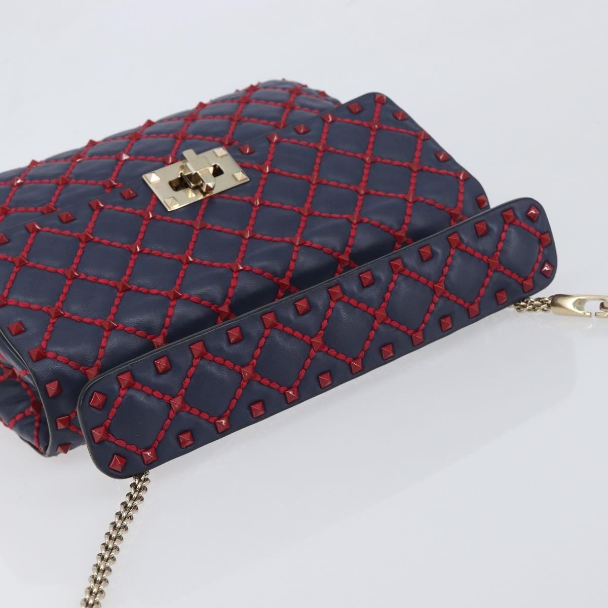Valentino Garavani Rockstud Spike Flap Quilted Leather Navy Leather Shoulder Bag Bag (Pre-Owned)