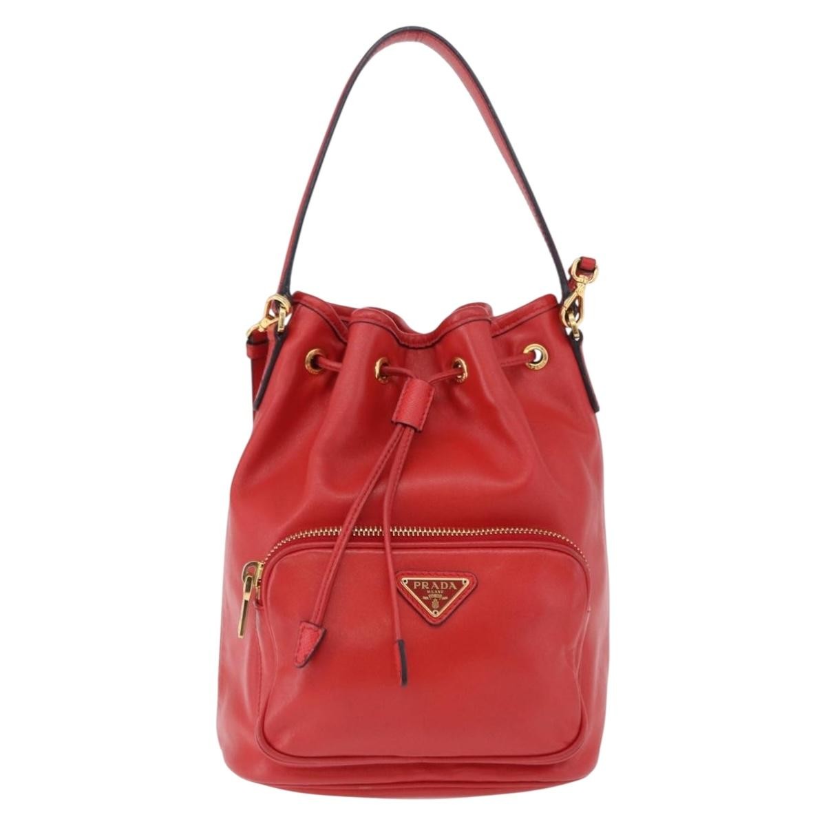 Prada Drawstring Pocket Bucket Soft Calf Red Leather Shoulder Bag Bag (Pre-Owned)