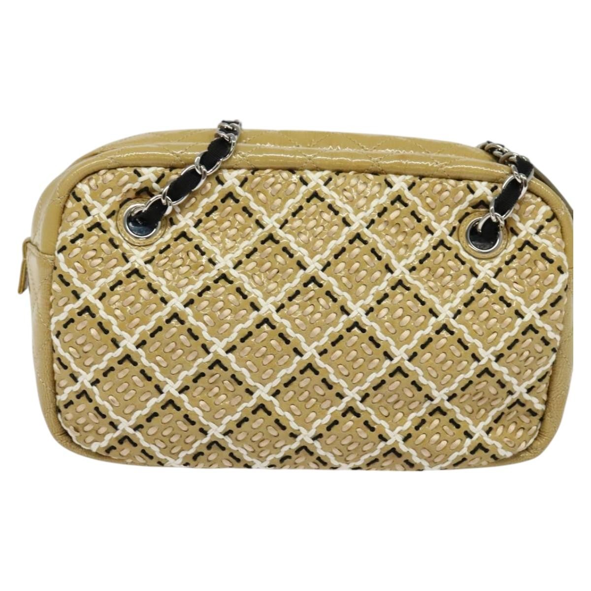 Chanel Camera Case Woven Stitch Patent Beige Glass Shoulder Bag Bag (Pre-Owned)
