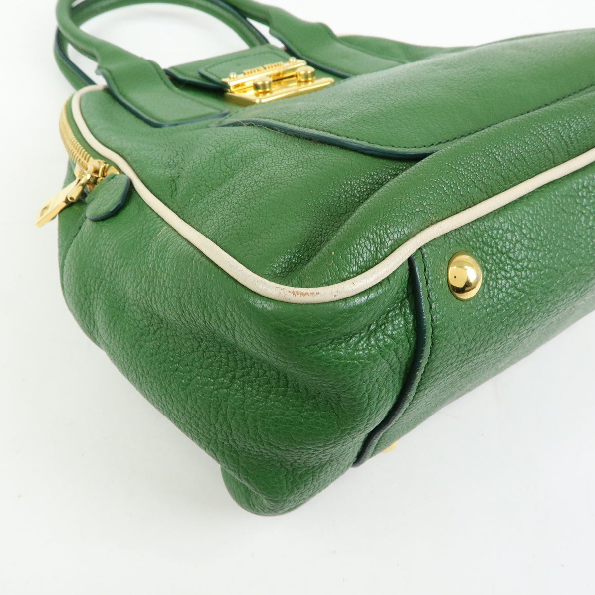 Miu Miu Madras Top Handle Leather Green Leather Handbag (Pre-Owned)