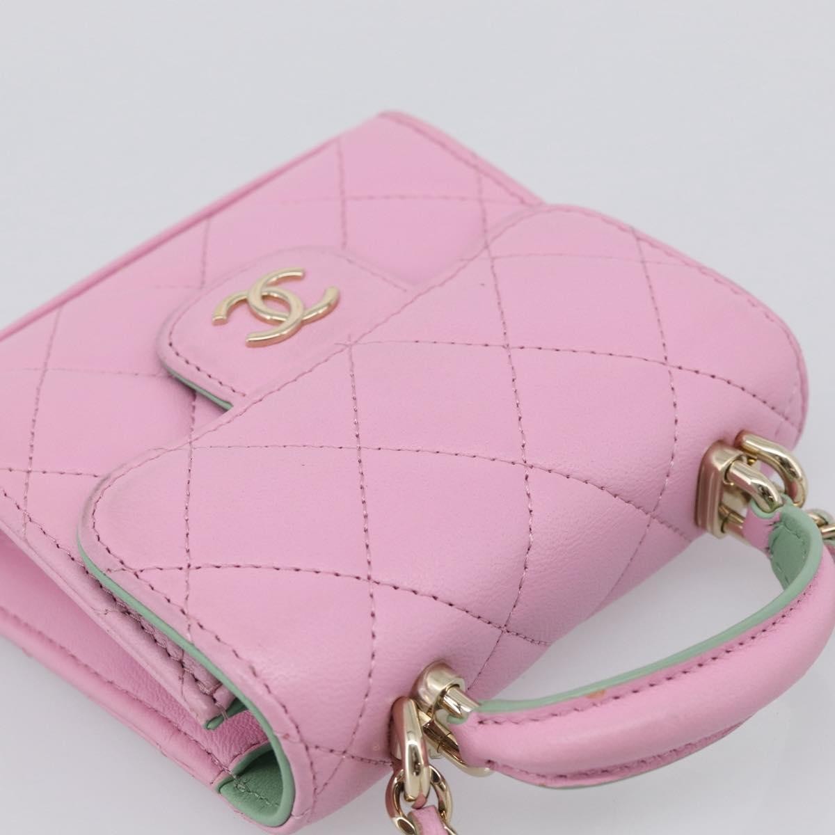 Chanel Square Classic Flap Top Handle Clutch With Chain Quilted Lambskin Pink Leather Clutche & Pouche Bag (Pre-Owned)