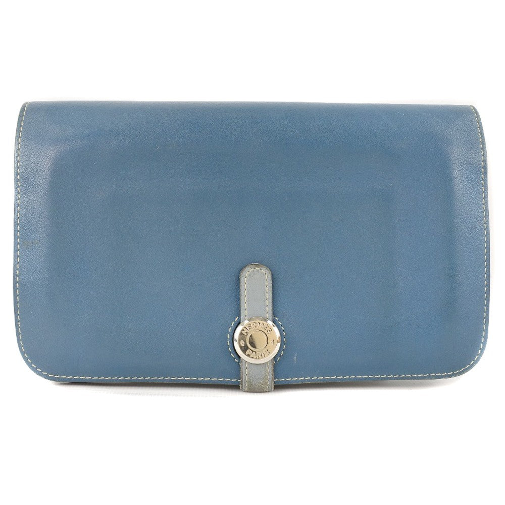Hermes Dogon Duo Combined Leather Blue Calfskin Wallets Accessory (Pre-Owned)
