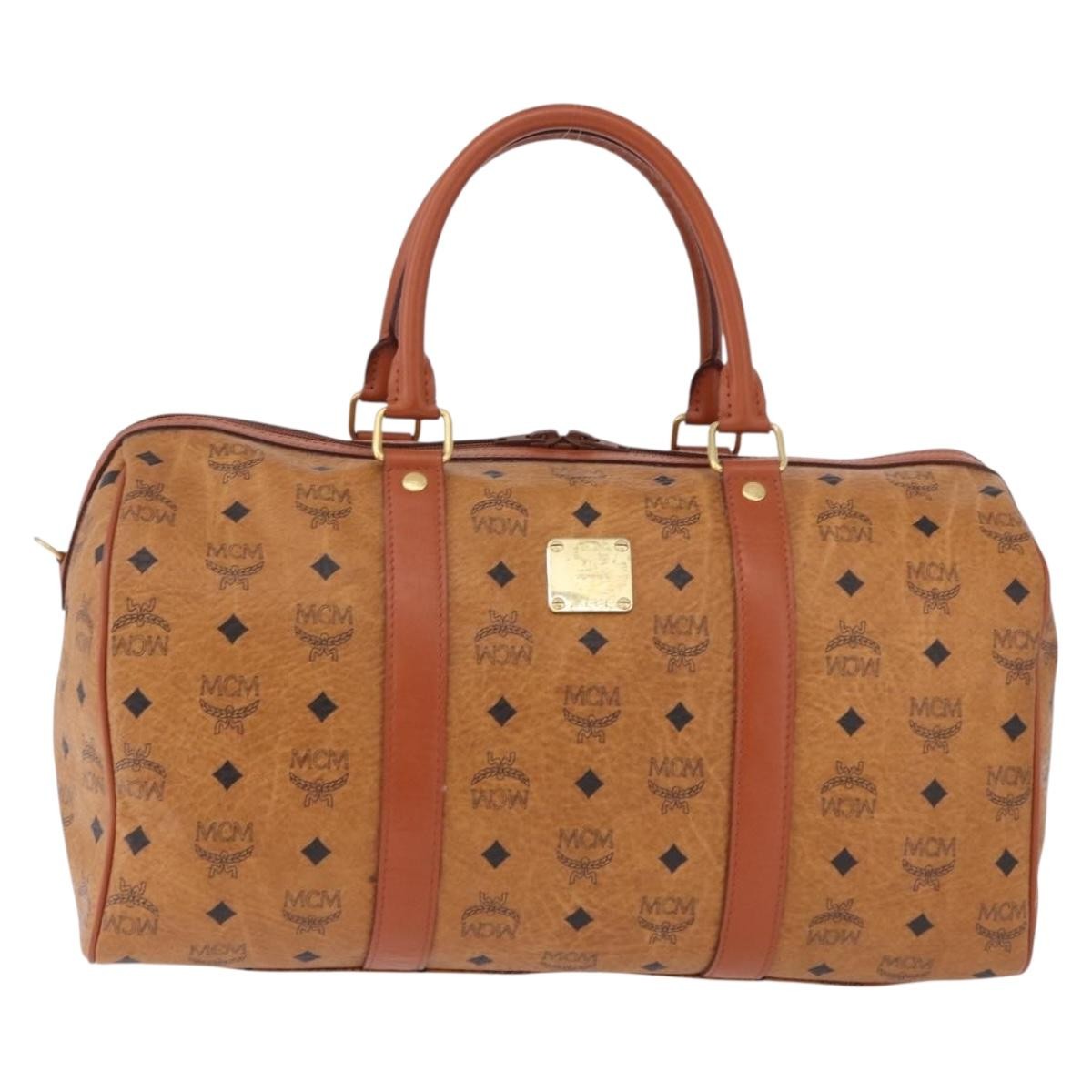 MCM Vicetos Logogram Boston Brown Leather Travel Bag Bag (Pre-Owned)