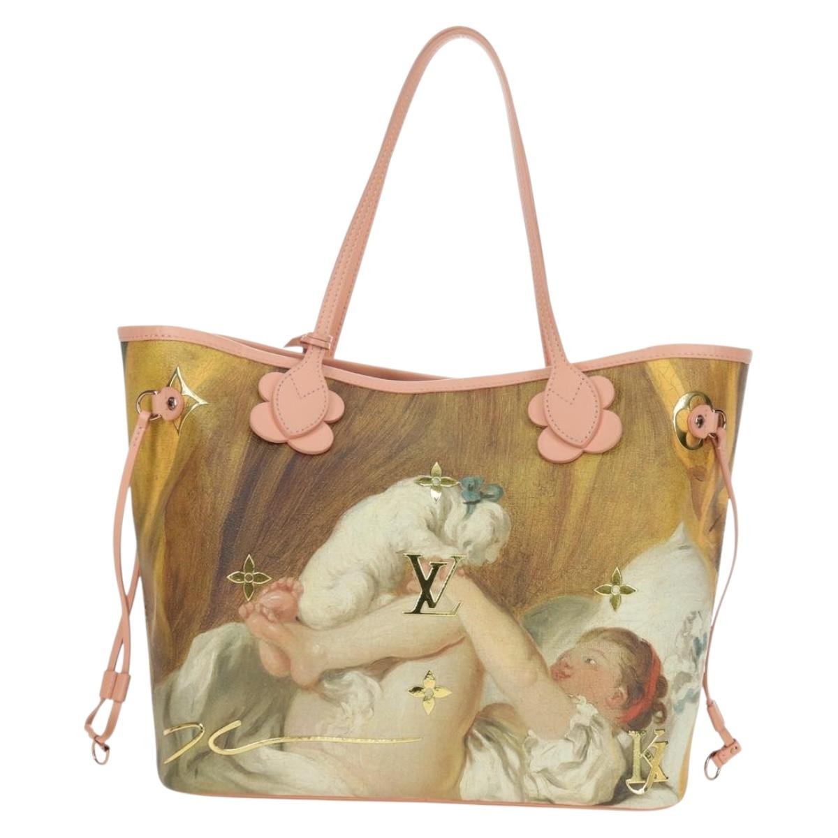 Louis Vuitton Neverfull Nm Limited Edition Jeff Koons Fragonard Print Canvas Pink Canvas Tote Bag Bag (Pre-Owned)