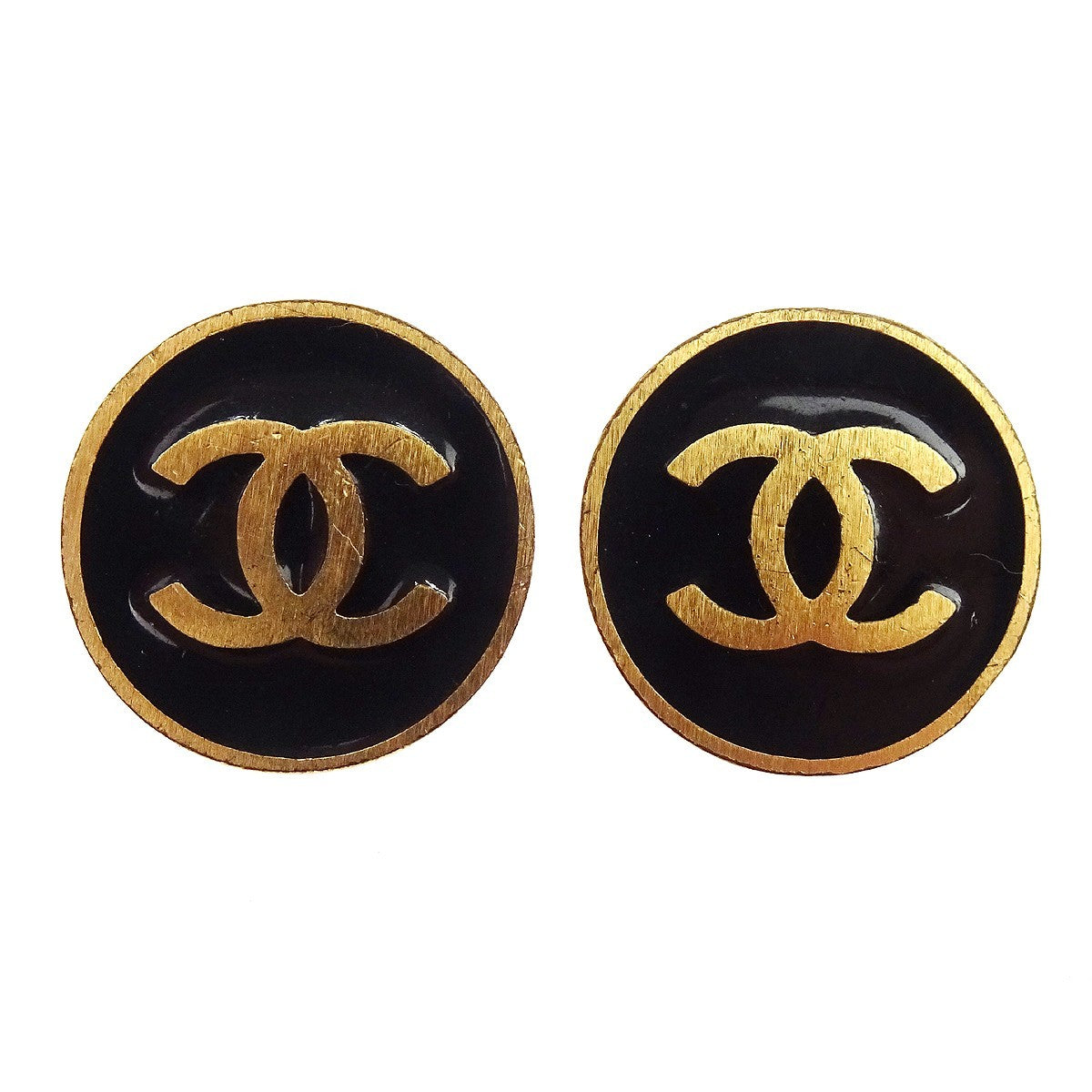 Chanel Cc Round Clip-On Metal Gold Gold_Plated Earrings Jewelry (Pre-Owned)