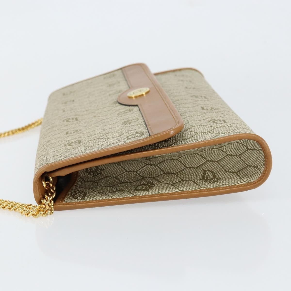 Christian Dior Vintage Honeycomb Chain Canvas Beige Canvas Shoulder Bag Bag (Pre-Owned)