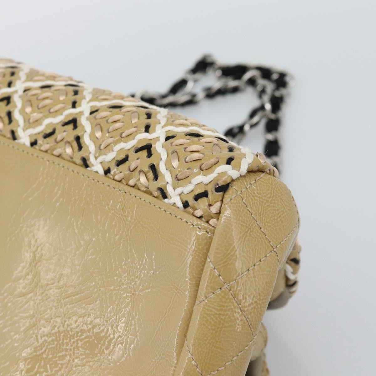 Chanel Just Mademoiselle Quilted Patent Beige Patent_Leather Handbag (Pre-Owned)