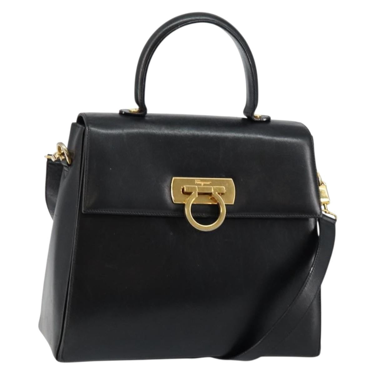 Salvatore Ferragamo Gancini Convertible Top Handle Leather Black Leather Handbag (Pre-Owned)