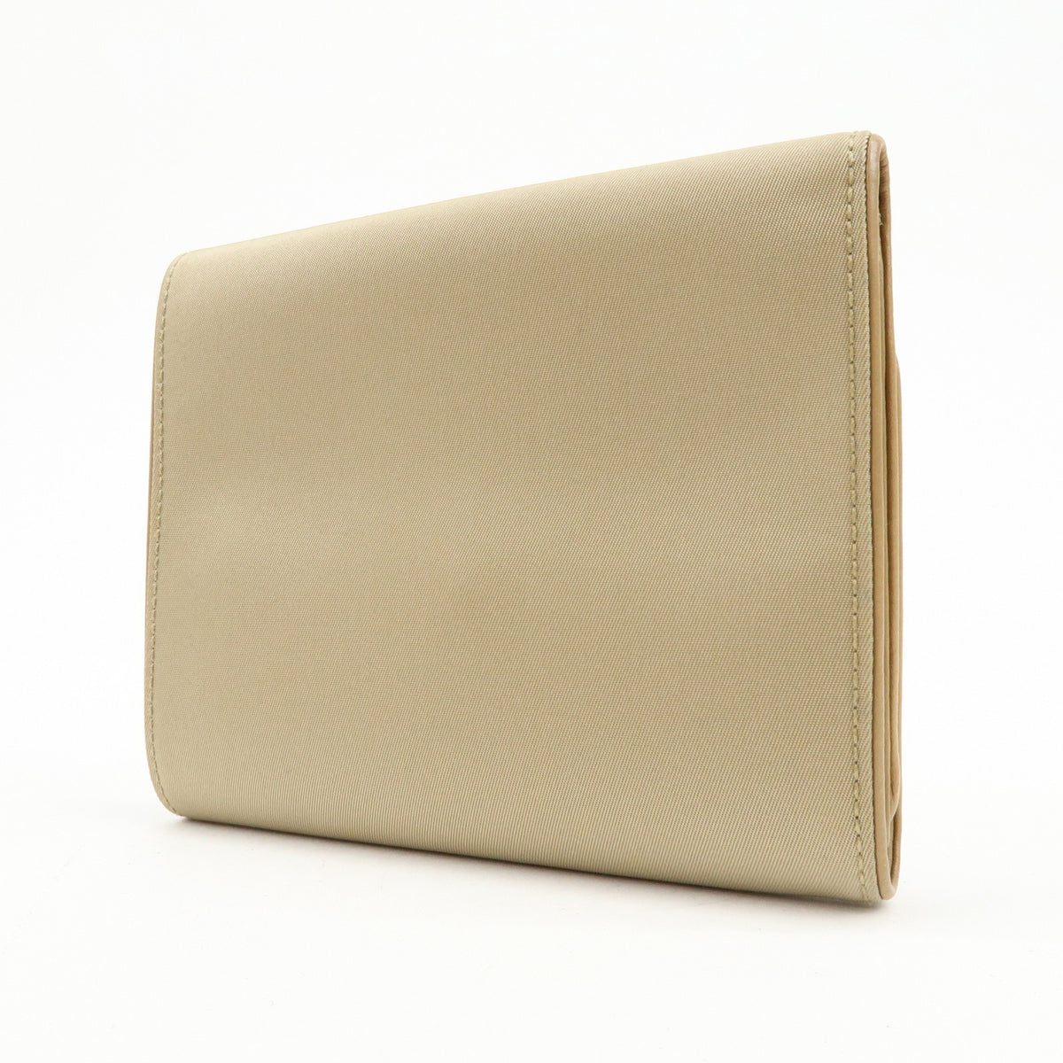 Prada Trifold Compact Saffiano Leather Beige Nylon Wallets Accessory (Pre-Owned)