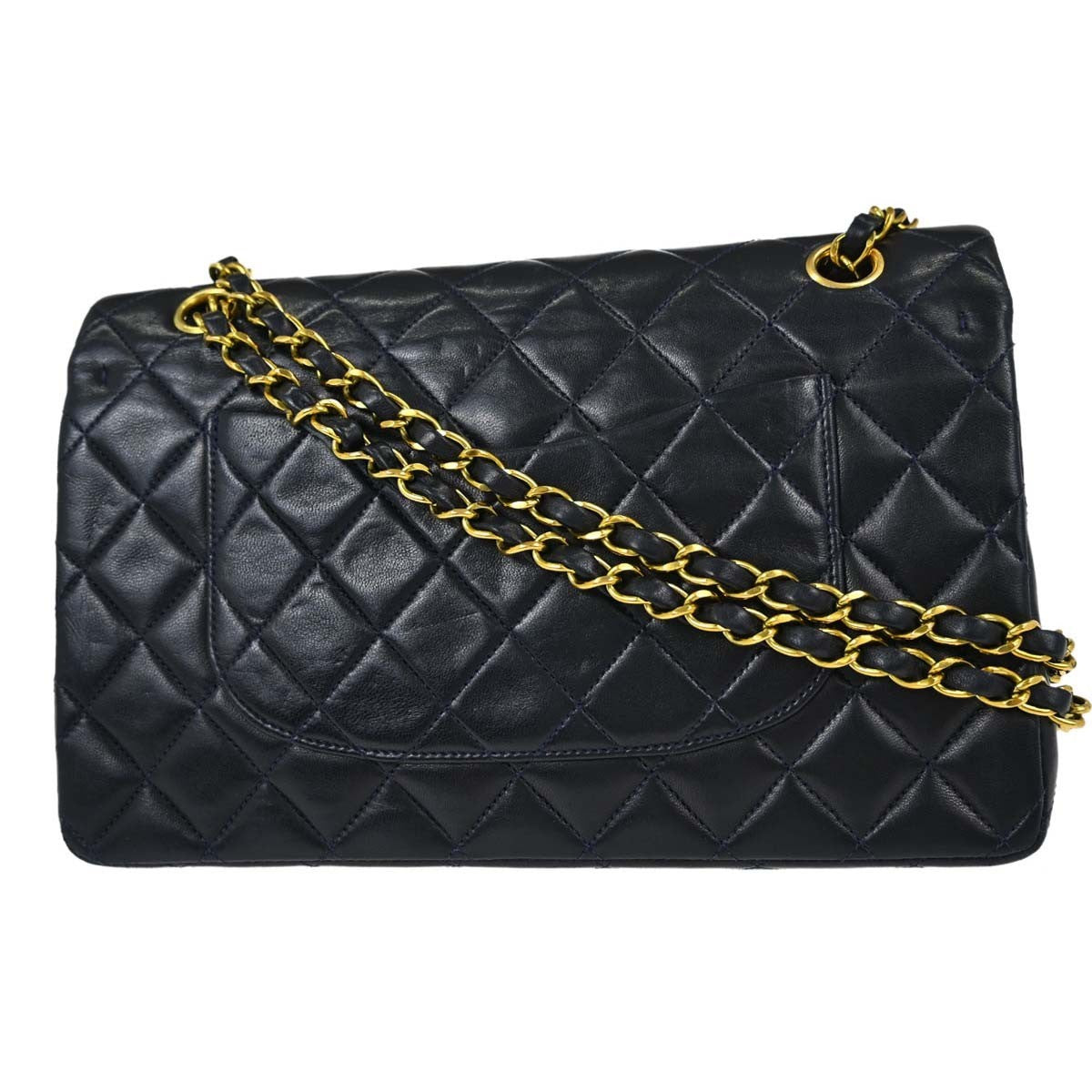 Chanel Timeless - Classic Double Flap Quilted Lambskin Navy Leather Shoulder Bag Bag (Pre-Owned)
