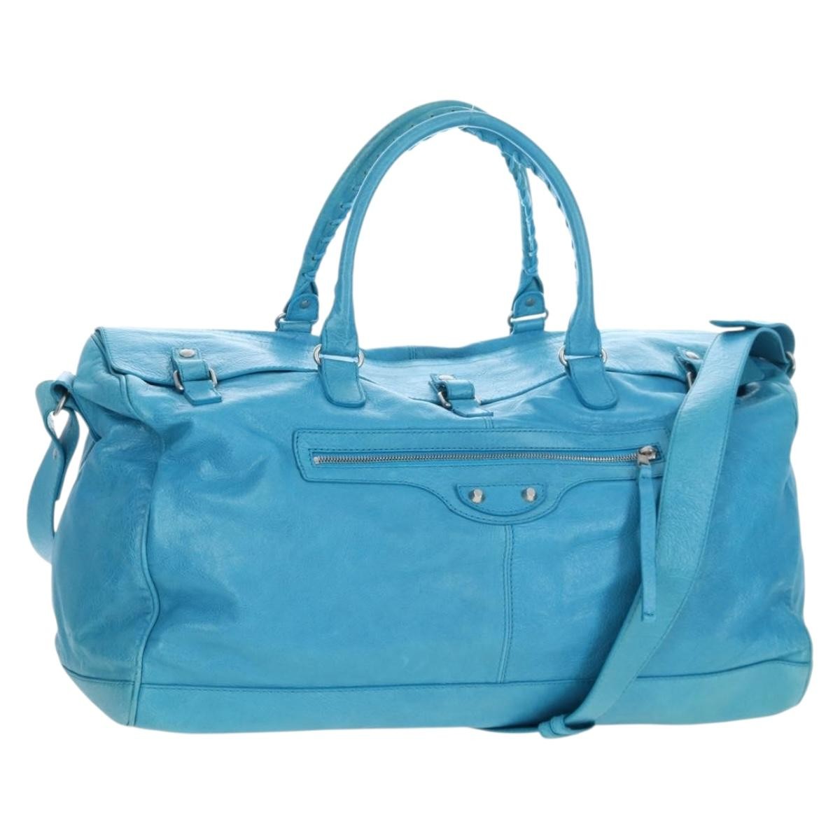 Balenciaga Squash Duffle Leather Blue Leather Handbag (Pre-Owned)