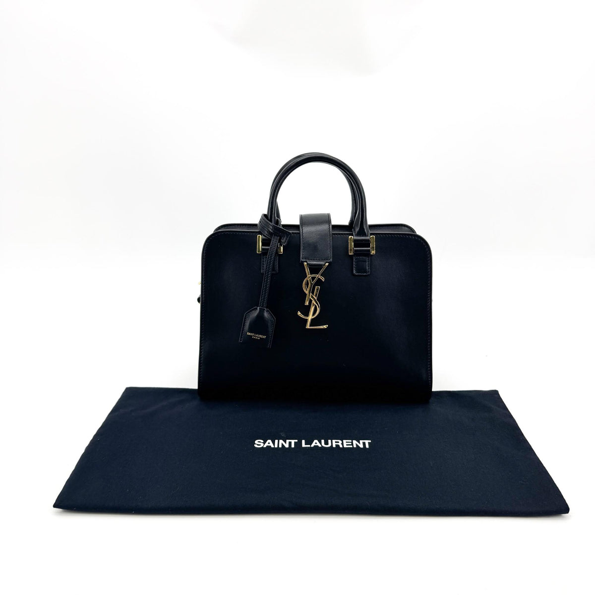Saint Laurent Convertible Monogram Cabas Leather Black Leather Tote Bag Bag (Pre-Owned)