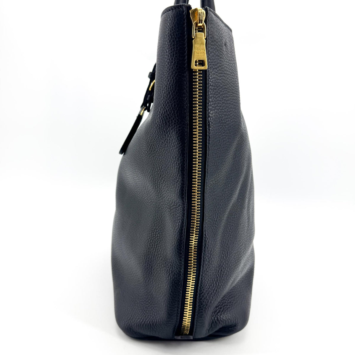 Prada Side Zip Convertible Vitello Daino Black Leather Tote Bag Bag (Pre-Owned)