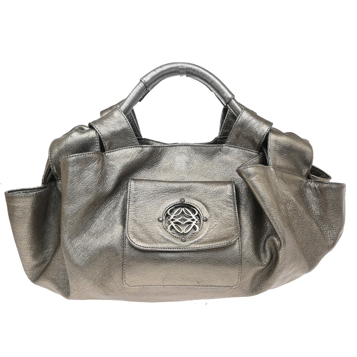 Loewe Anagram Logo Nappa Aire Hand Leather Gray Leather Handbag (Pre-Owned)