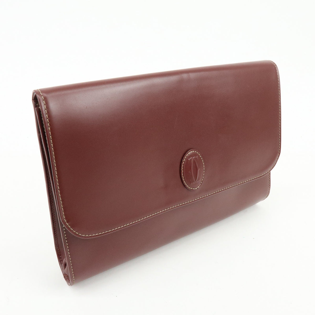 Cartier Must De Cartier Clutch Leather Burgundy Leather Clutche & Pouche Bag (Pre-Owned)