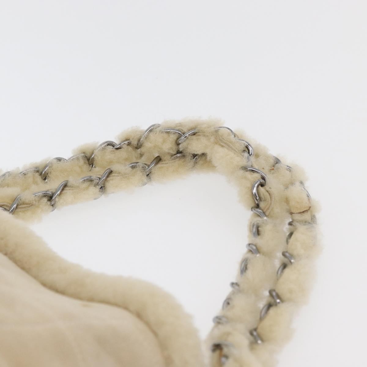 Chanel Vintage Embroidered Cc Chain Tote Quilted Suede And Shearling Beige Canvas Tote Bag Bag (Pre-Owned)