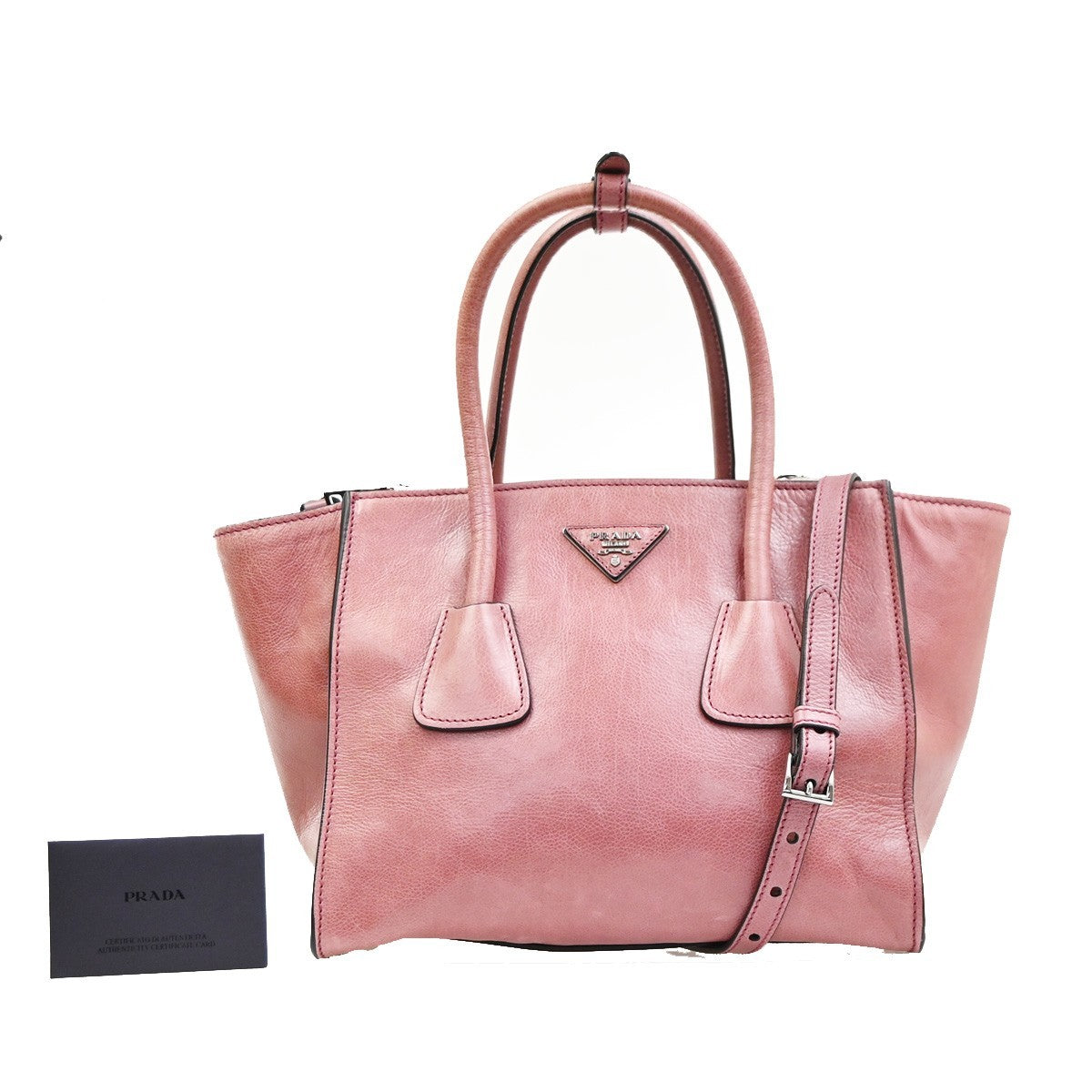 Prada Double Zip Lux Convertible Saffiano Leather Pink Leather Tote Bag Bag (Pre-Owned)