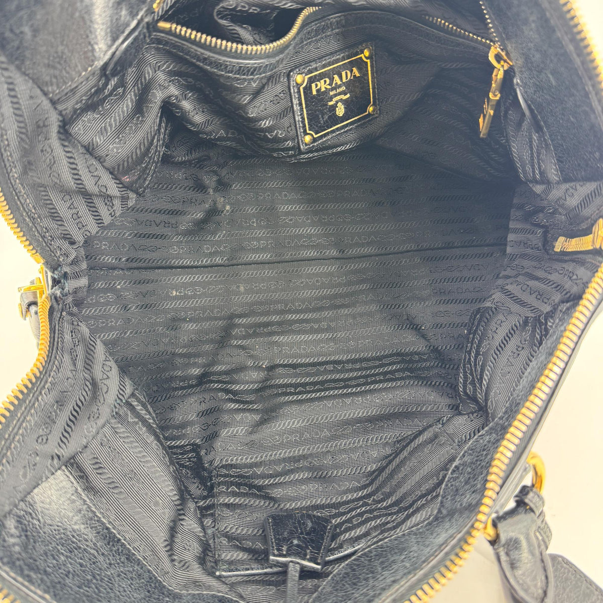 Prada Convertible Boston Vitello Shine Black Leather Handbag (Pre-Owned)