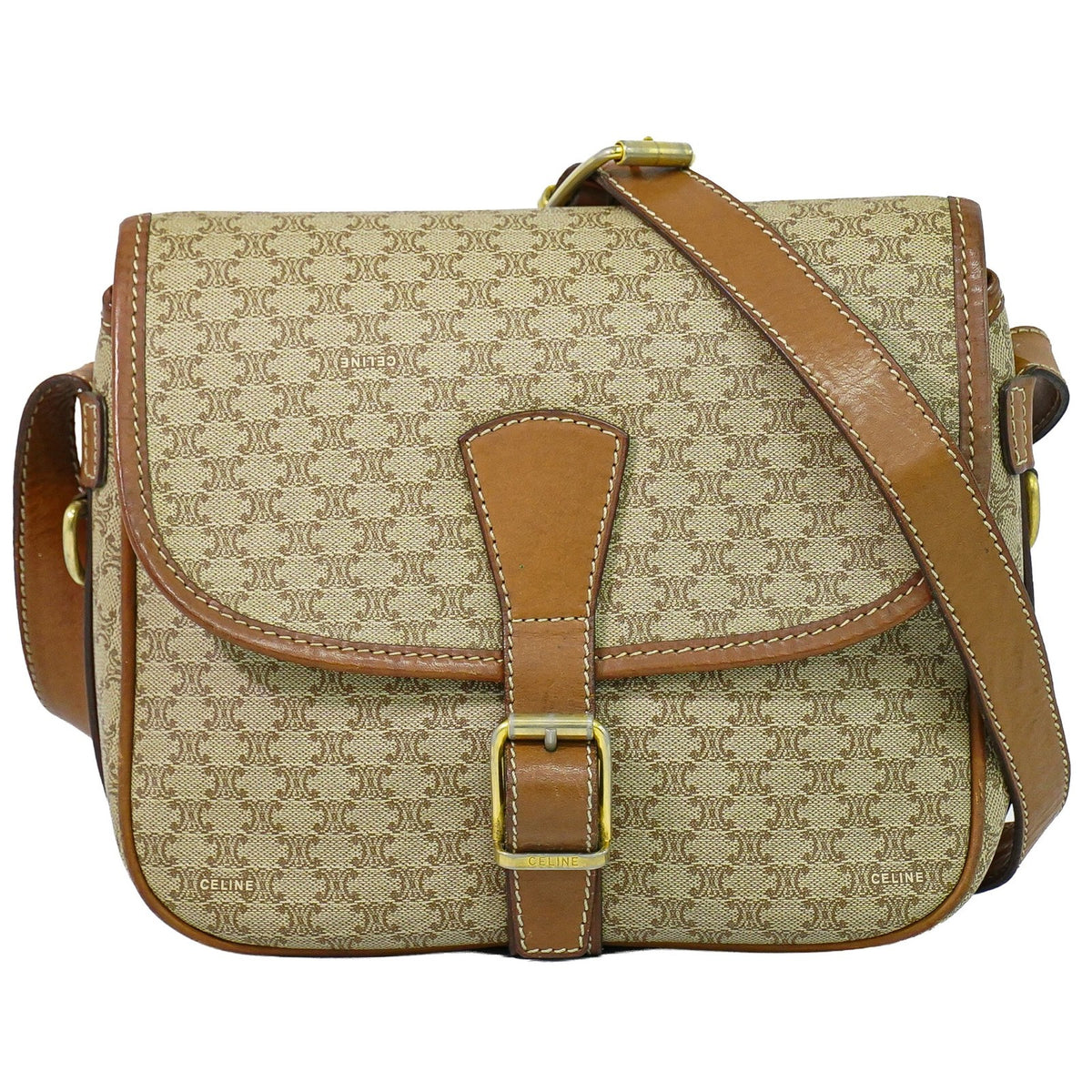 Celine Vintage Macadam Canvas And Leather Beige Canvas Shoulder Bag Bag (Pre-Owned)
