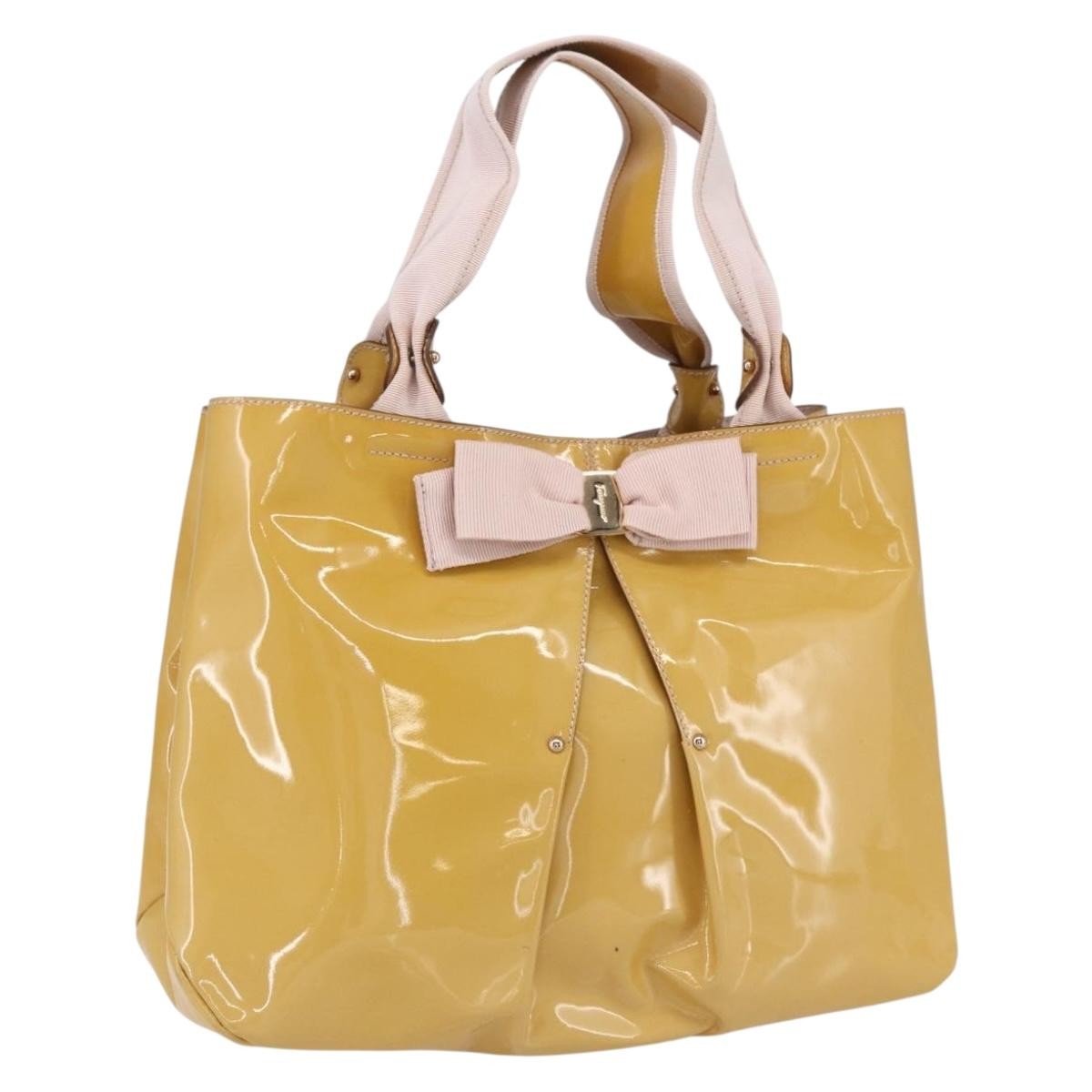 Salvatore Ferragamo Vala Patent Leather Yellow Patent_Leather Handbag (Pre-Owned)