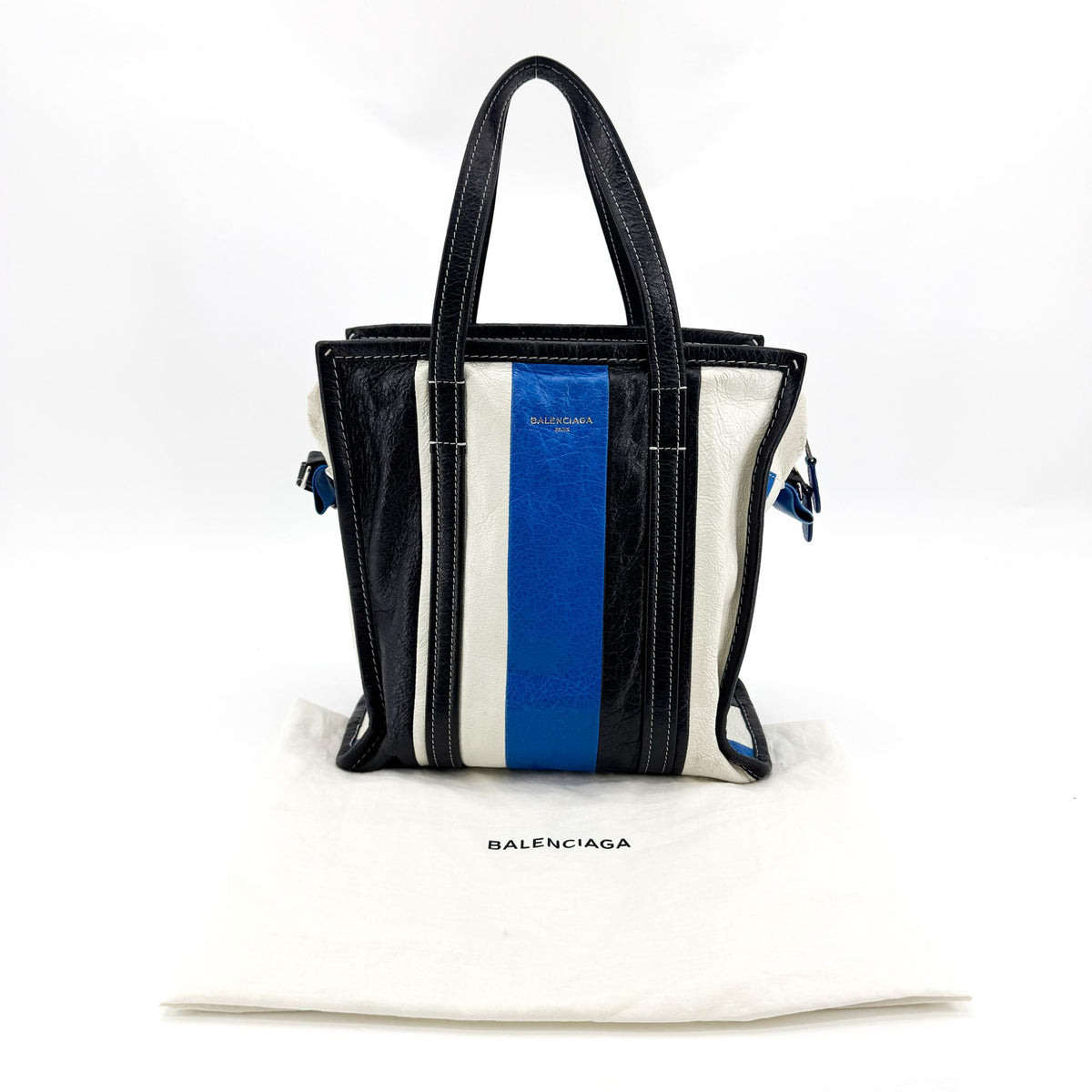 Balenciaga Bazar Striped Leather Black Leather Tote Bag Bag (Pre-Owned)