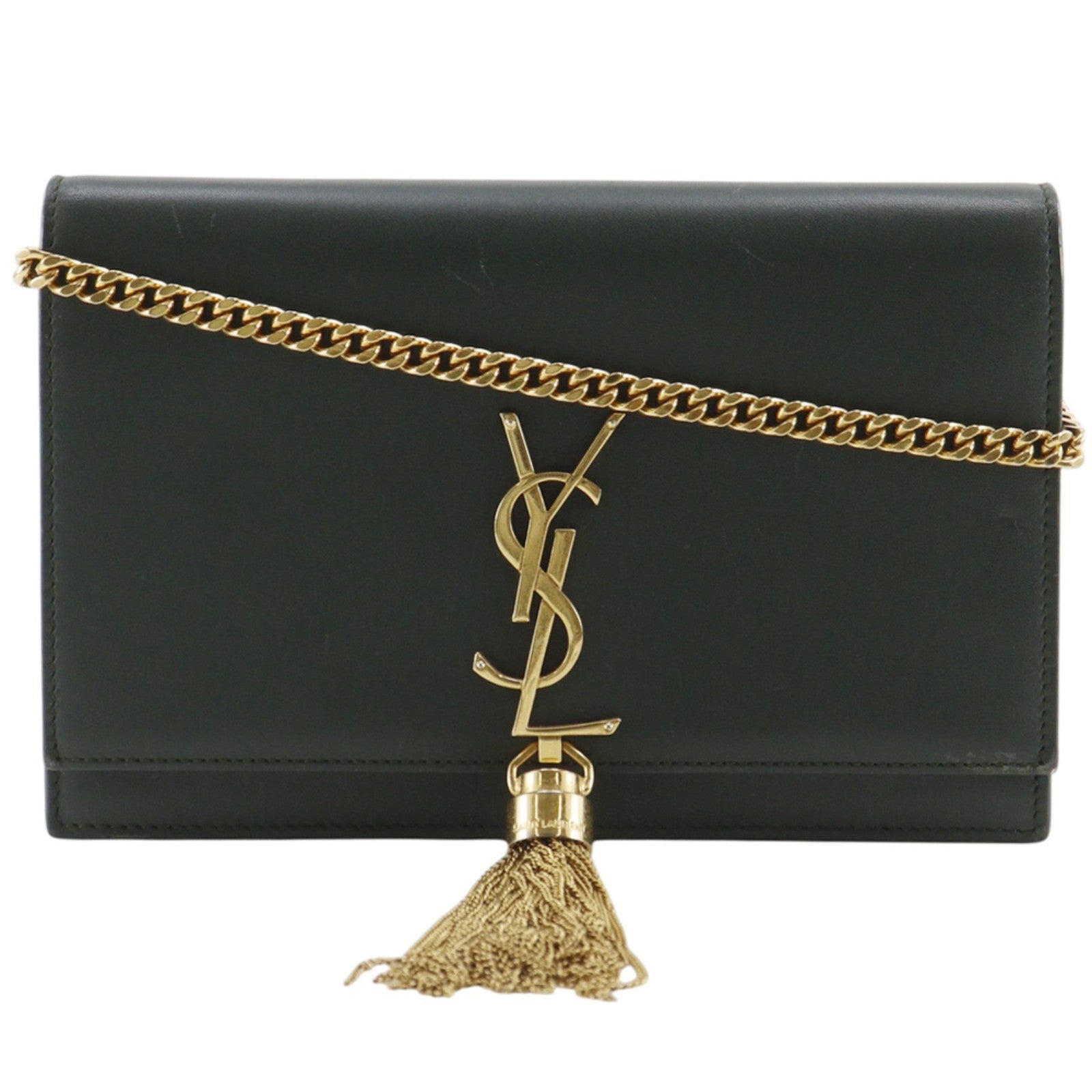 Saint Laurent Classic Monogram Tassel Chain Leather Green Leather Clutche & Pouche Bag (Pre-Owned)